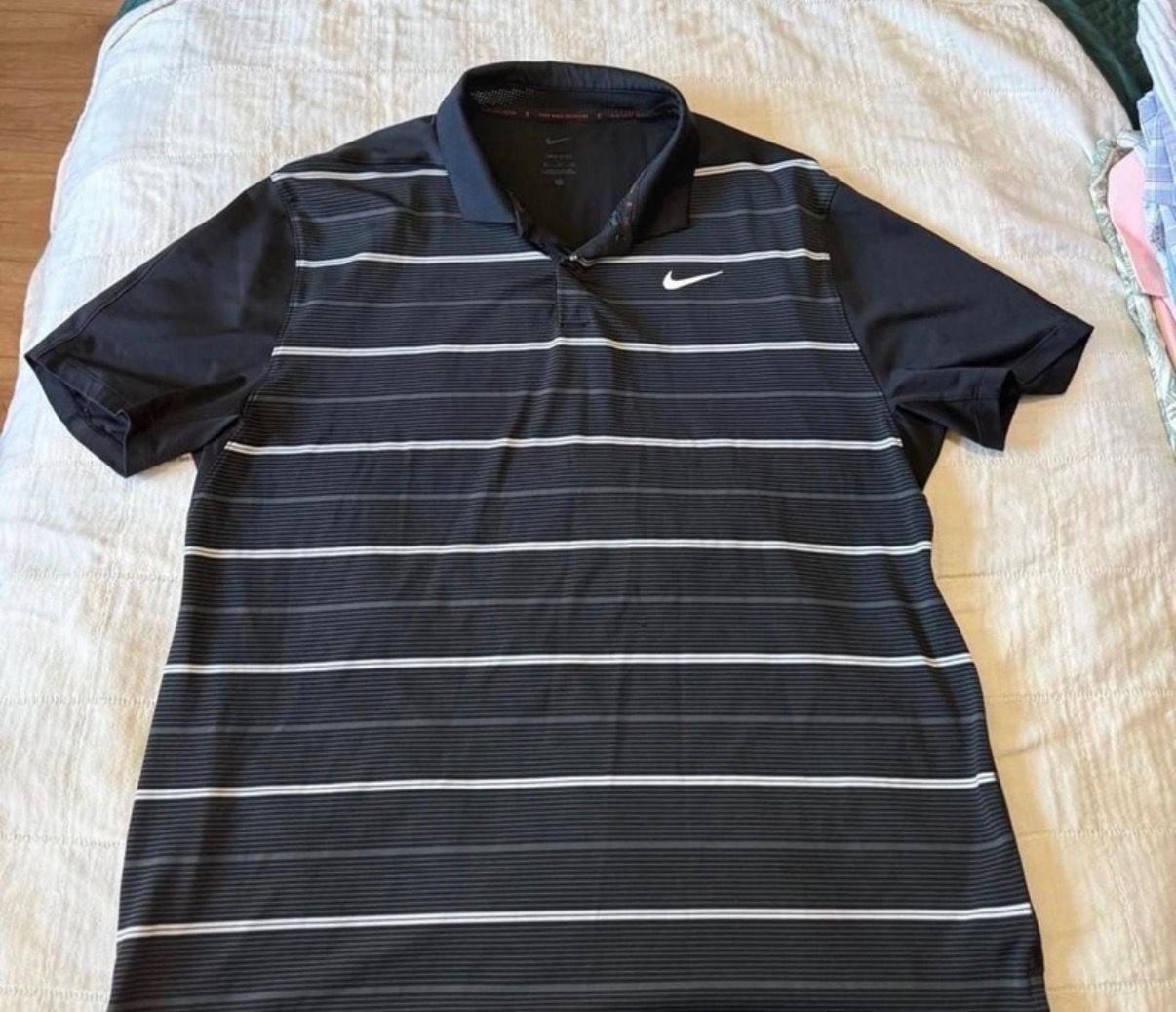 Nike Tiger Woods Collection Dry-Fit Striped Golf Polo Size XL Black Gray White 2