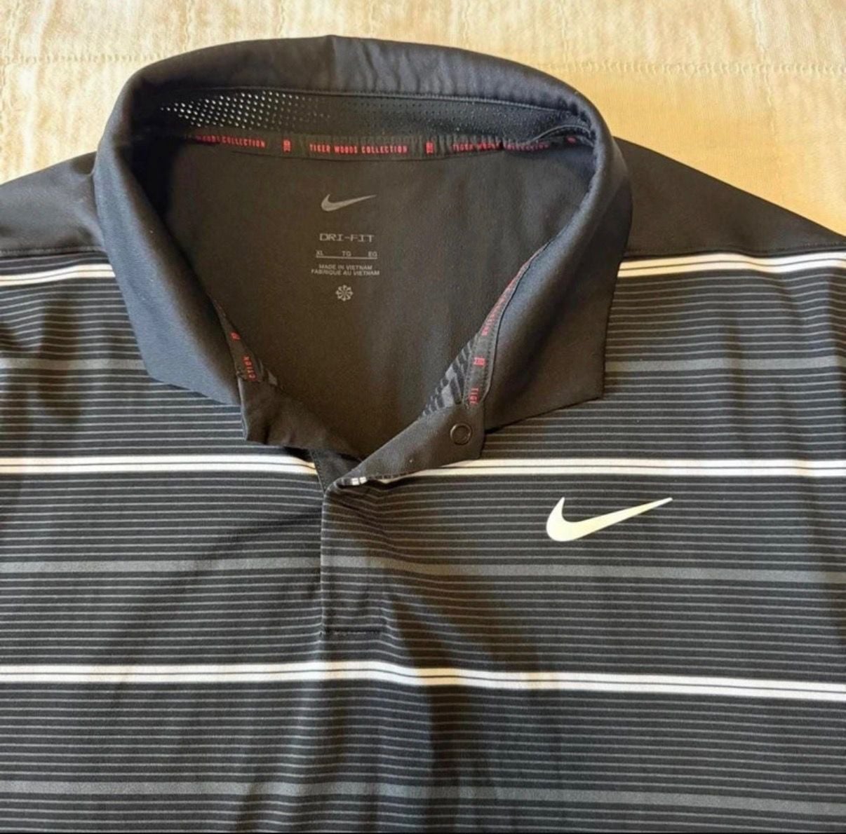 Nike Tiger Woods Collection Dry-Fit Striped Golf Polo Size XL Black Gray White 4