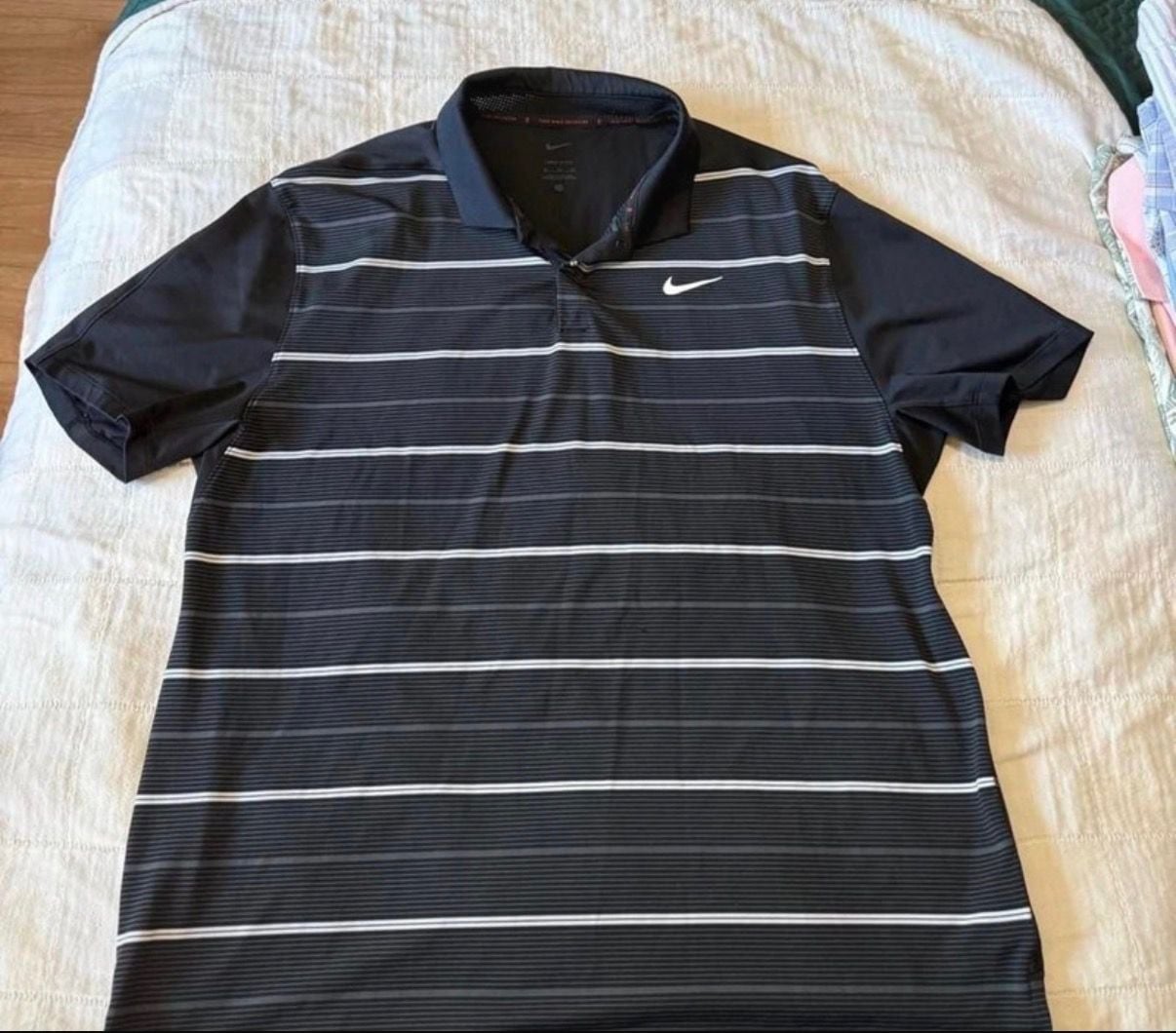 Nike Tiger Woods Collection Dry-Fit Striped Golf Polo Size XL Black Gray White 8
