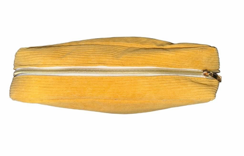 Face Corduroy Makeup Pouch Yellow Gold Letters 4