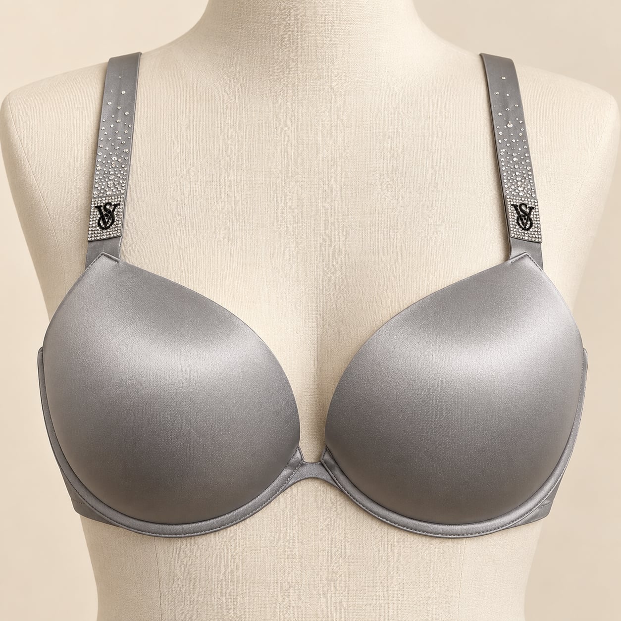 Victoria's Secret bombshell Push-Up Bra Size 34D Silver Rhinestone Straps 2