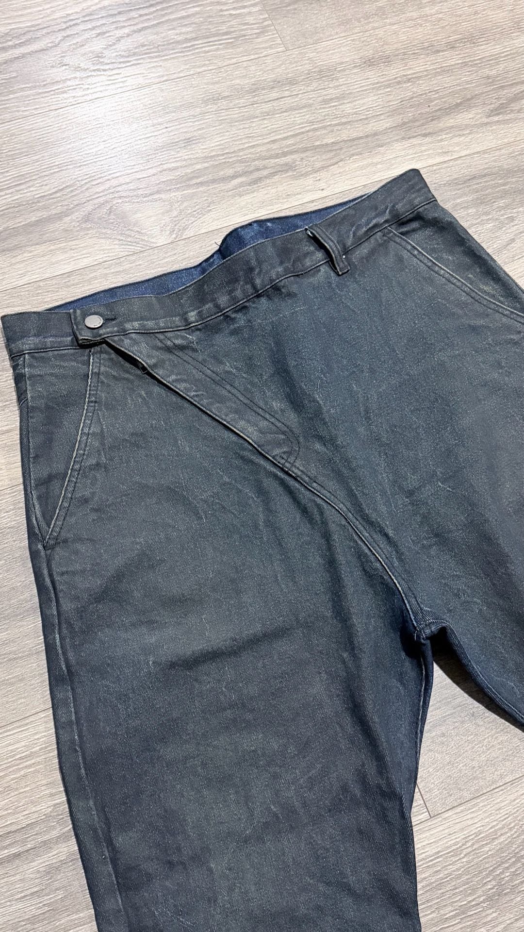 Army of Me Asymmetric Waxed Denim Jeans Size 33 Black Ankle Zips 7