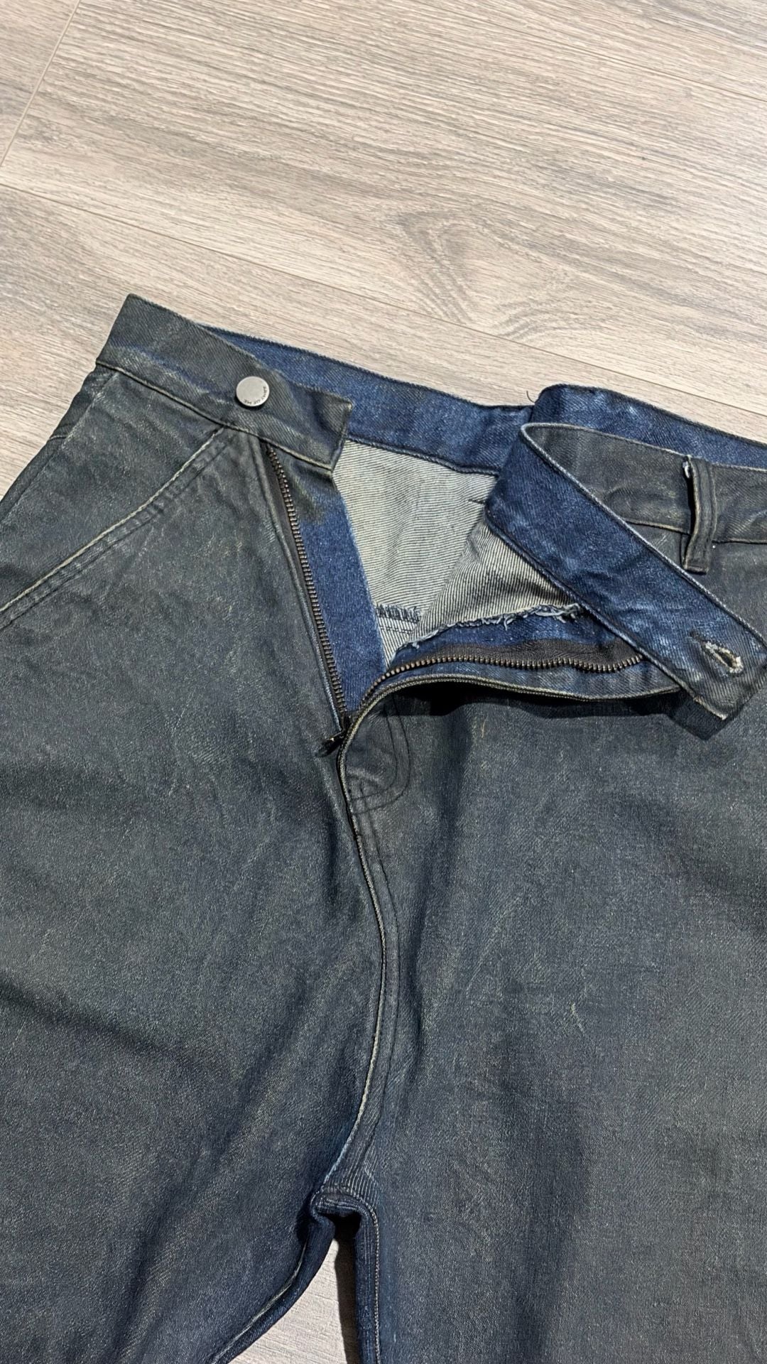Army of Me Asymmetric Waxed Denim Jeans Size 33 Black Ankle Zips 8