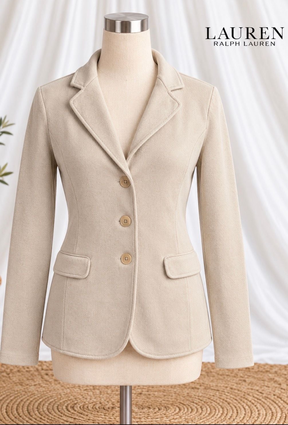 Lauren Ralph Lauren Camel Knit Blazer S Cotton Sweater Jacket Preppy 2
