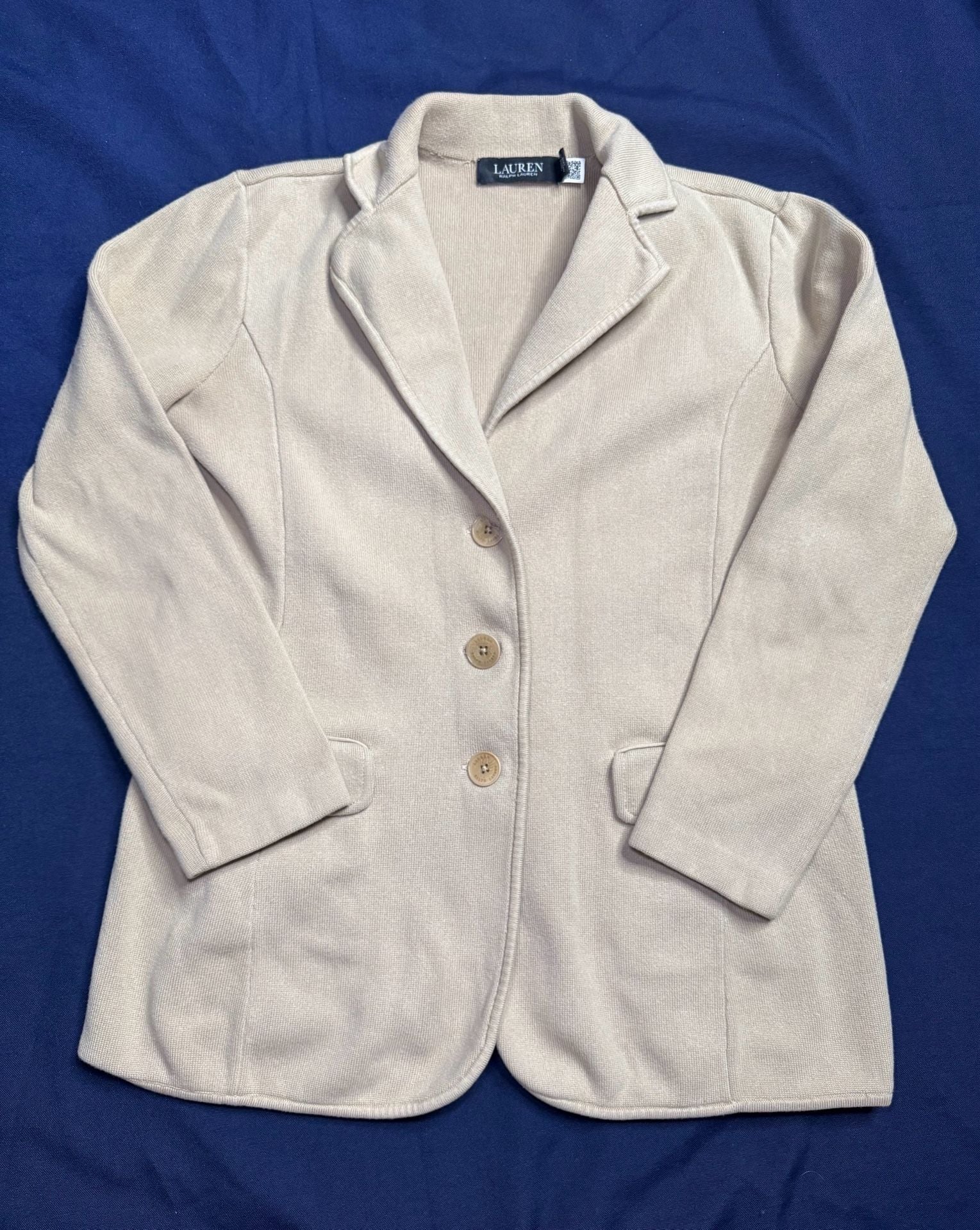 Lauren Ralph Lauren Camel Knit Blazer S Cotton Sweater Jacket Preppy 3