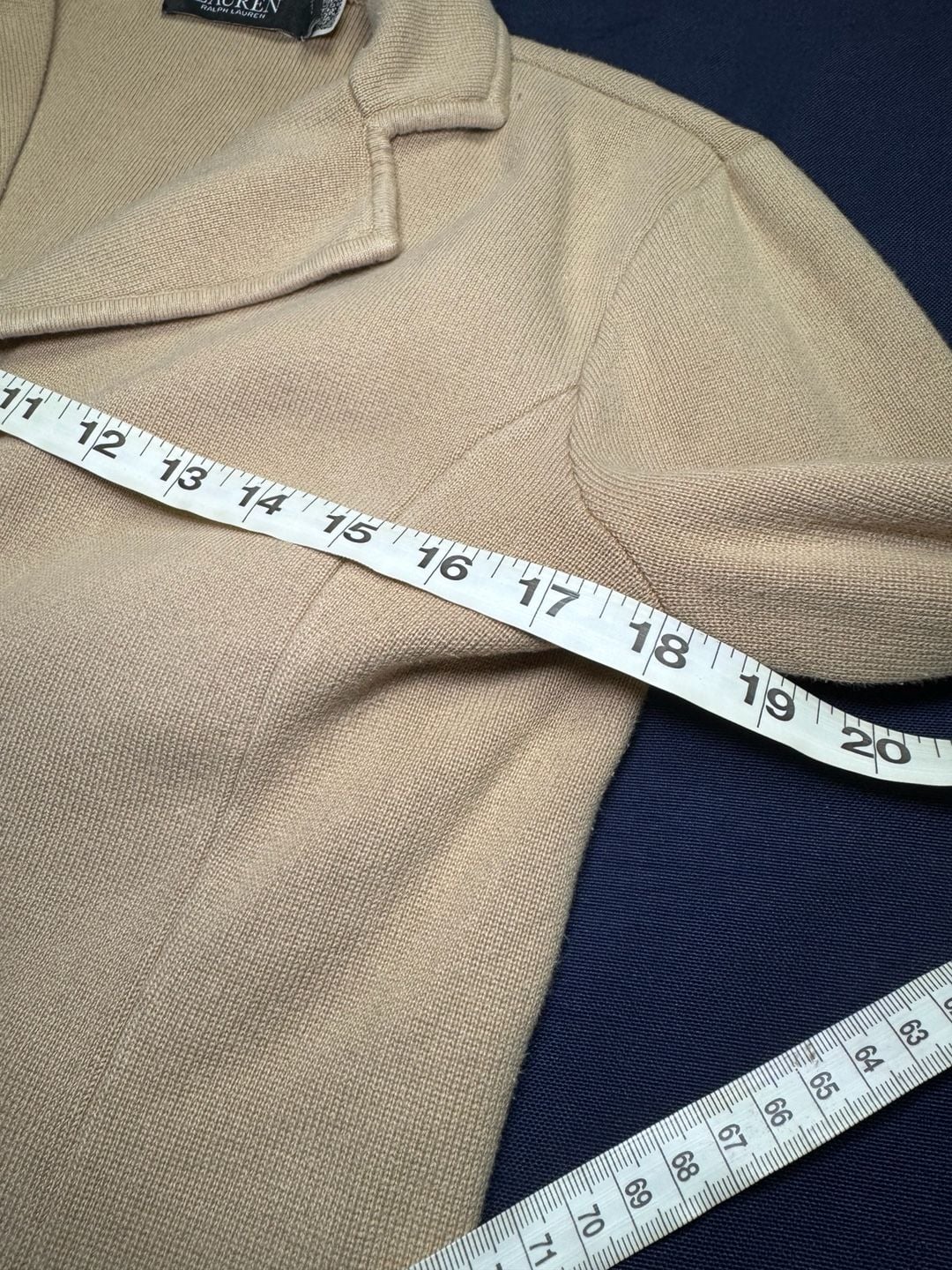 Lauren Ralph Lauren Camel Knit Blazer S Cotton Sweater Jacket Preppy 7