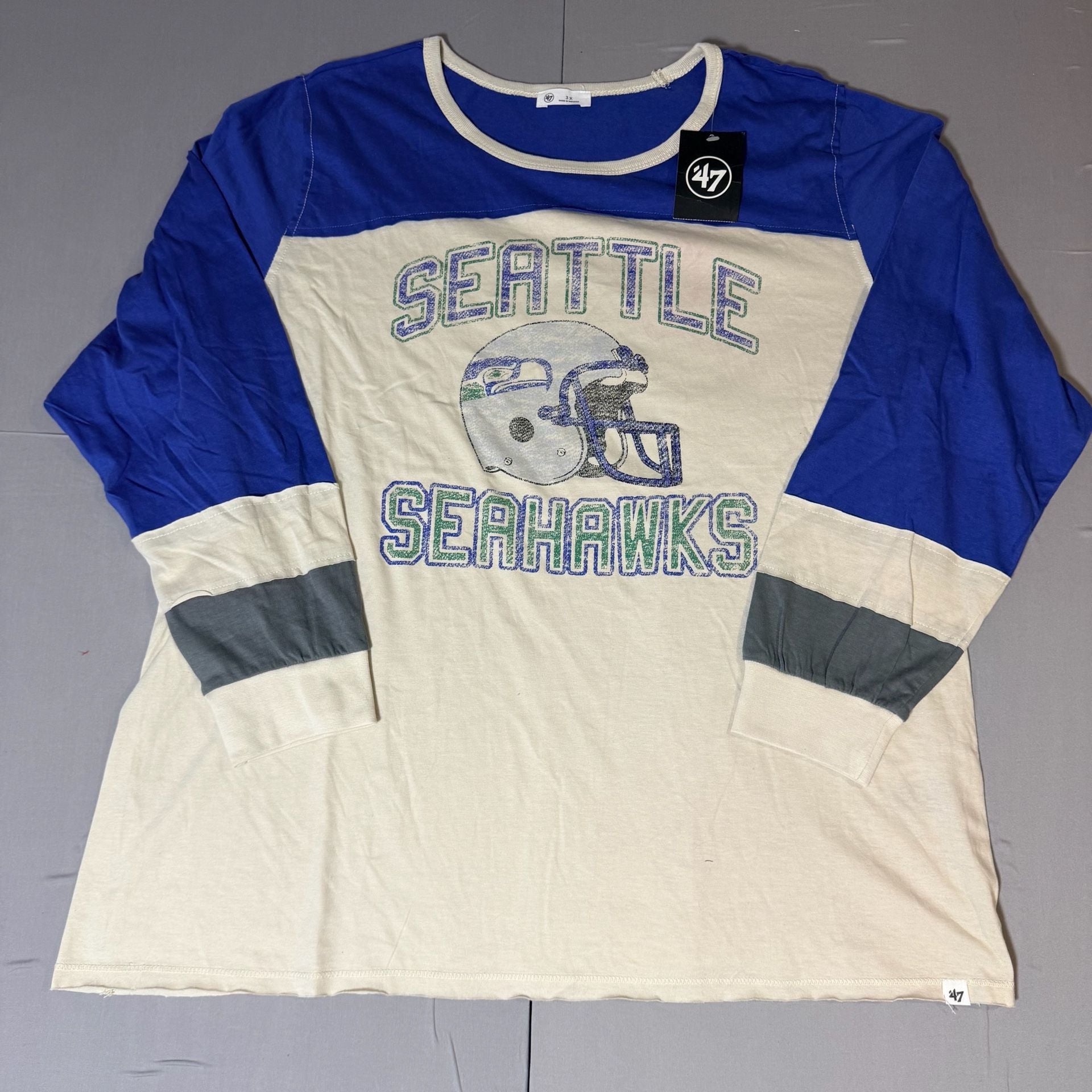 '47 Seattle Seahawks Long Sleeve T-Shirt Size woman's 3X Cream Royal 2