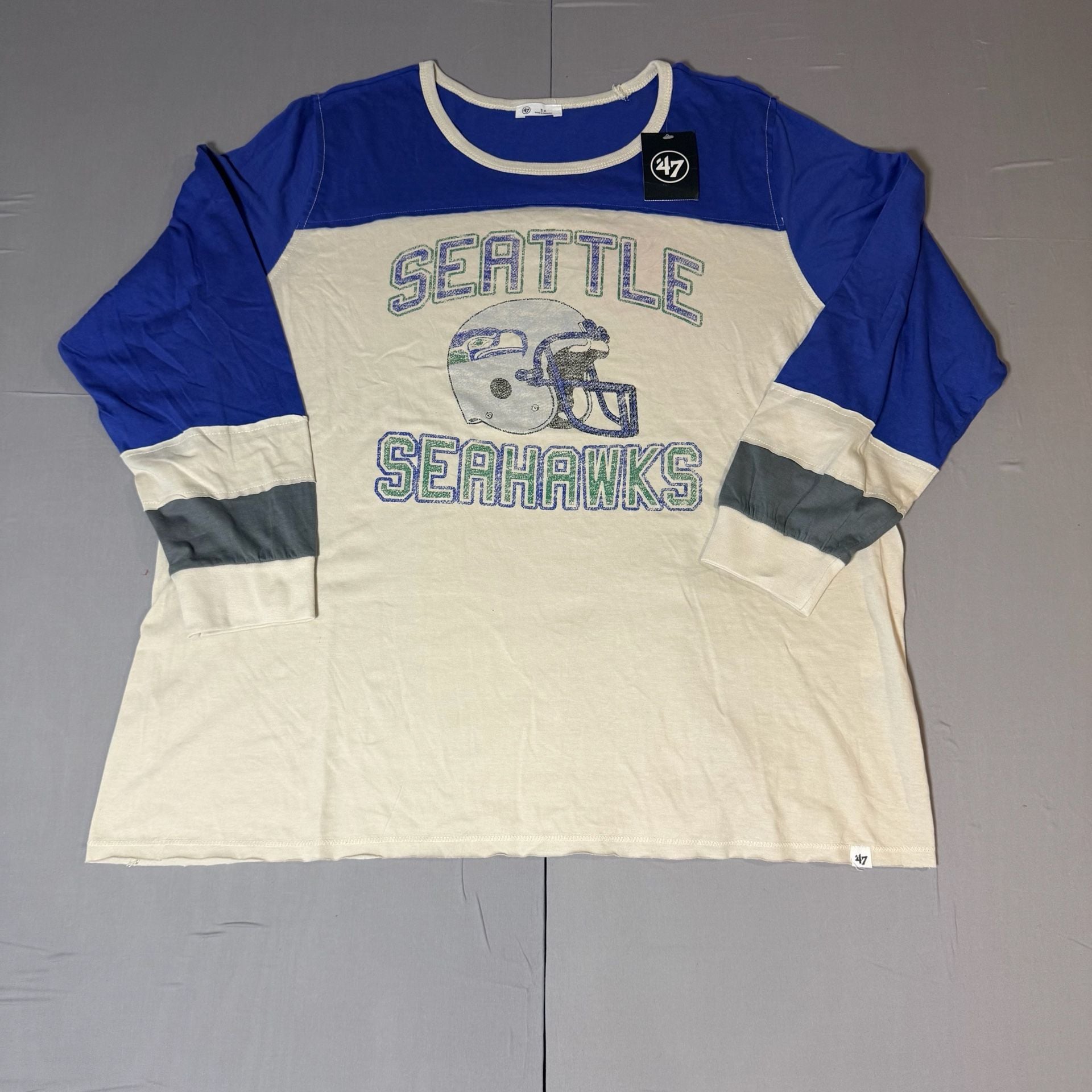 '47 Seattle Seahawks Long Sleeve T-Shirt Size woman's 3X Cream Royal 3