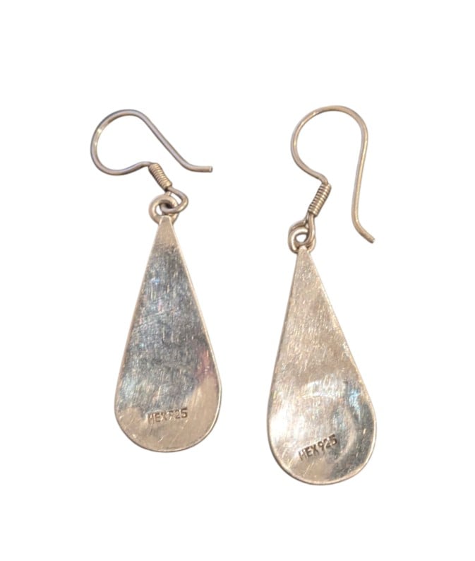 Mexican Sterling Silver Turquoise Mosaic Teardrop Earrings 3