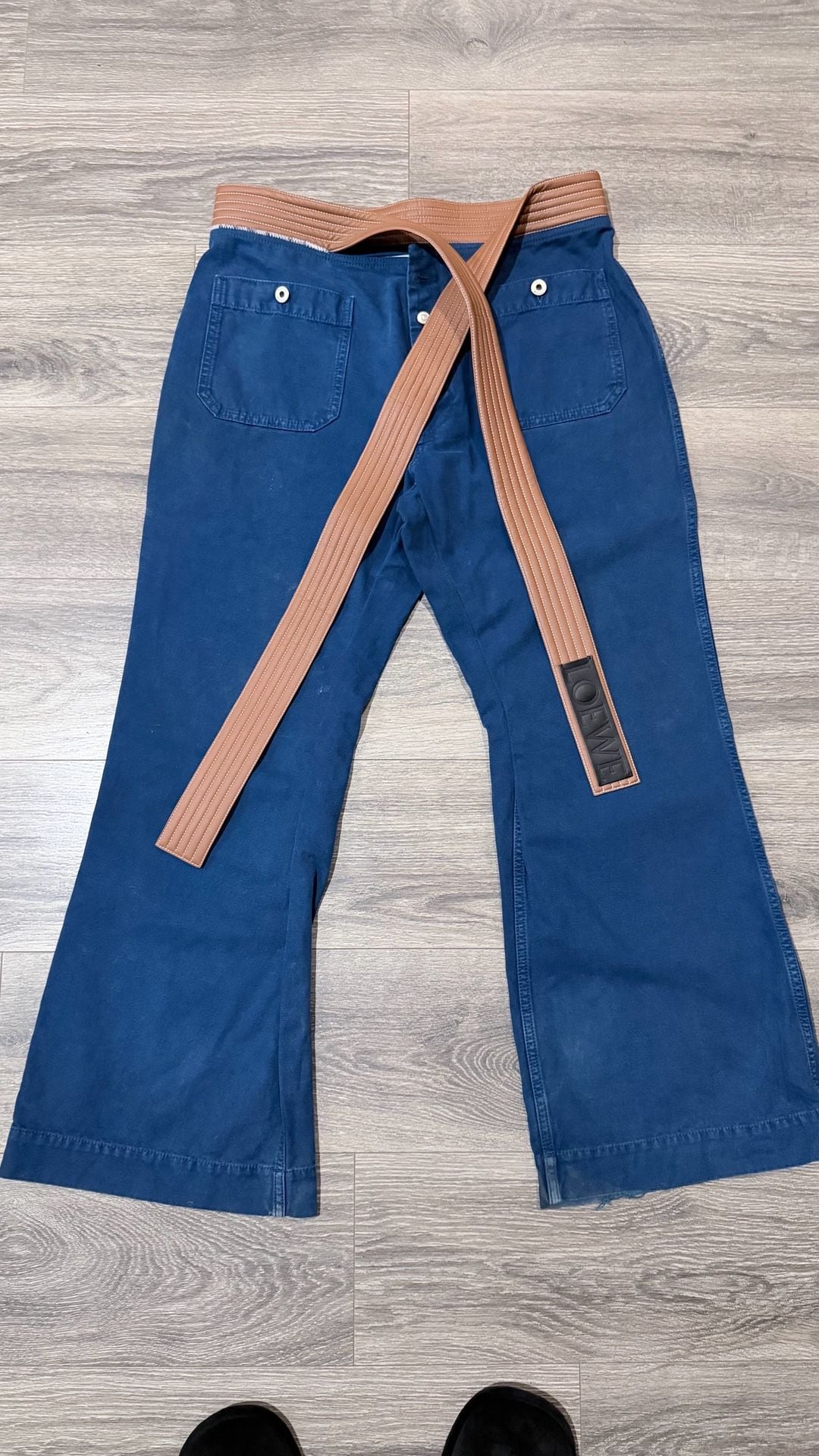 Loewe Trousers Size 50 Blue Cotton Leather Belt 1