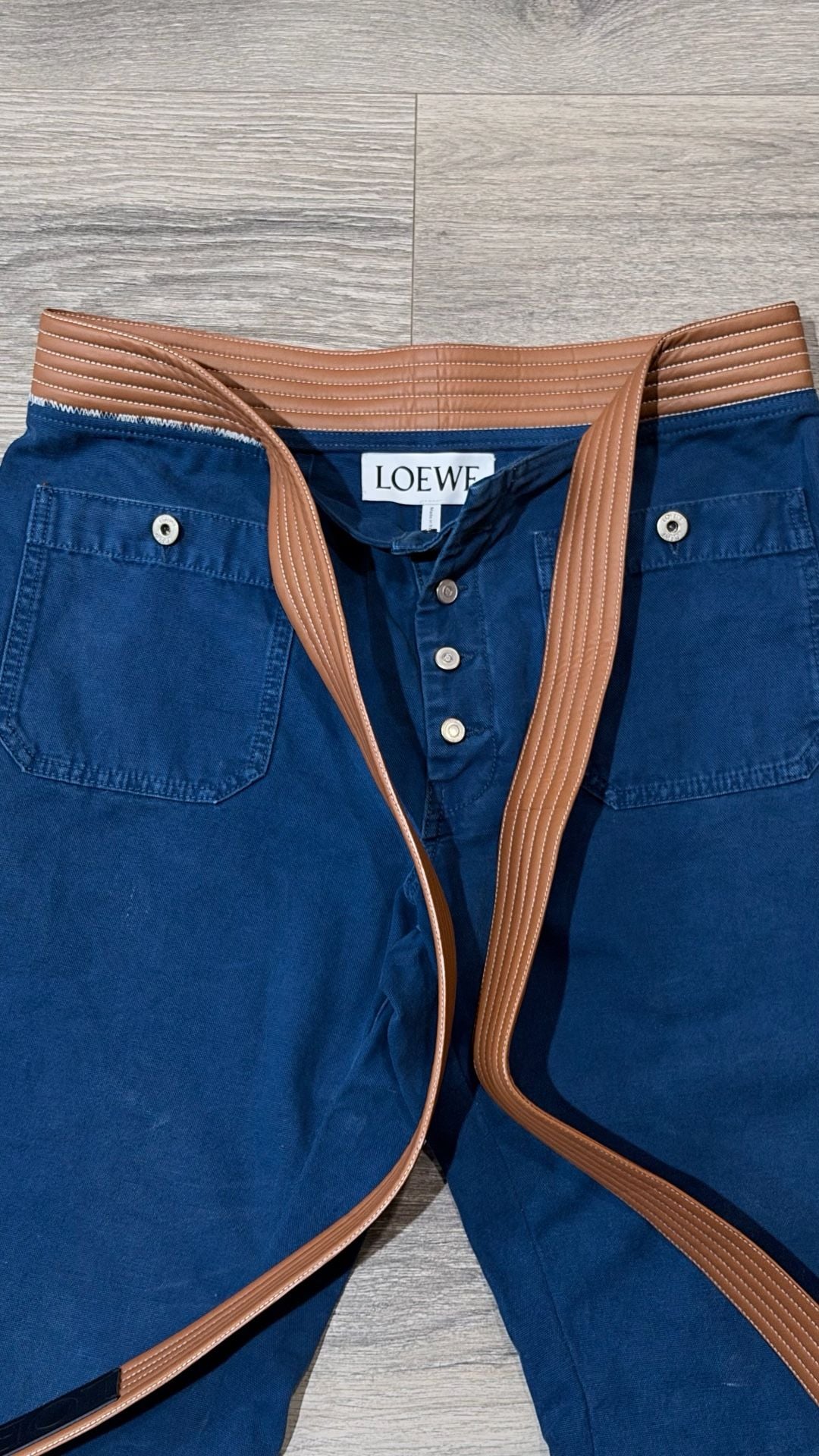 Loewe Trousers Size 50 Blue Cotton Leather Belt 2