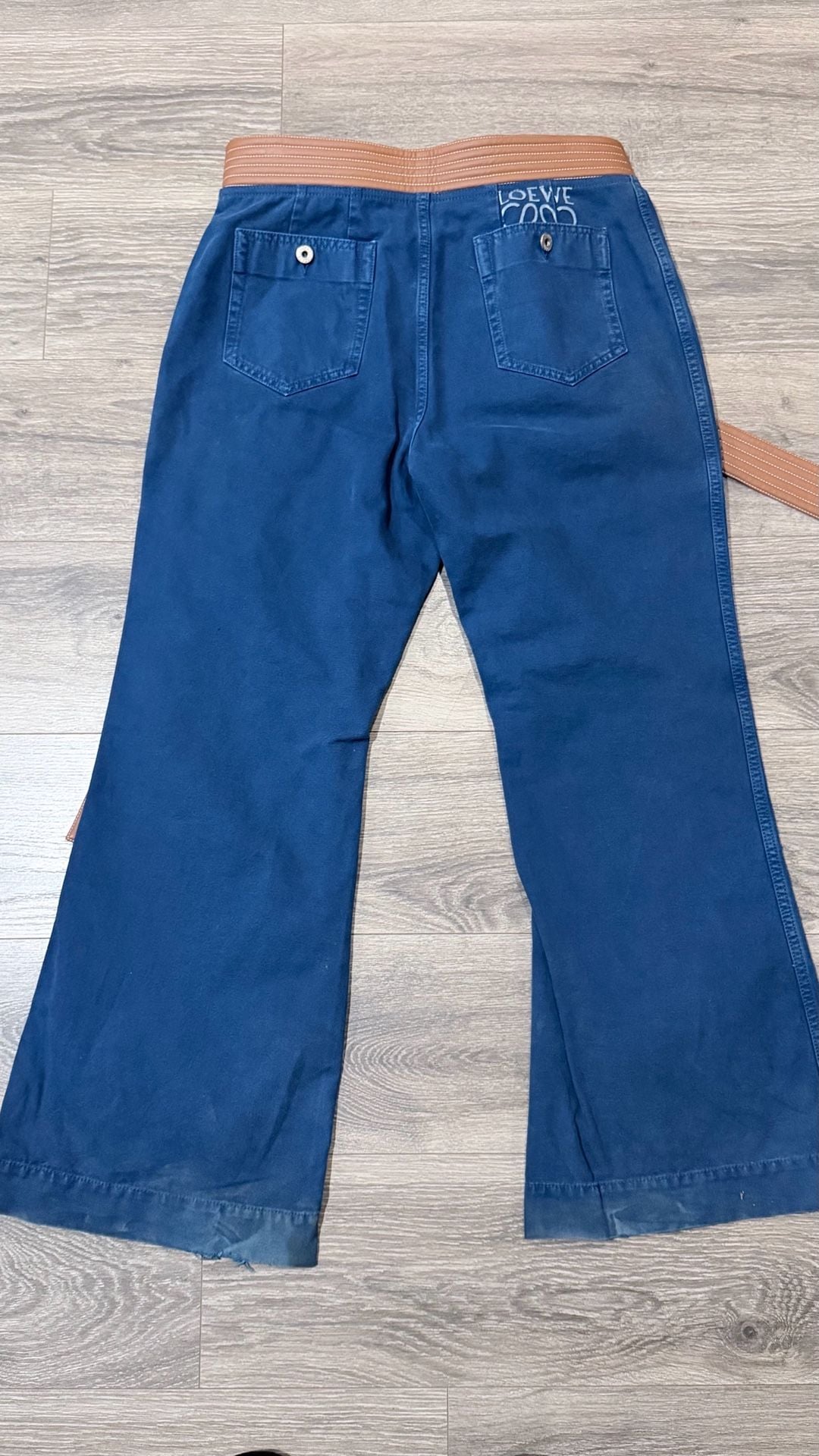 Loewe Trousers Size 50 Blue Cotton Leather Belt 4