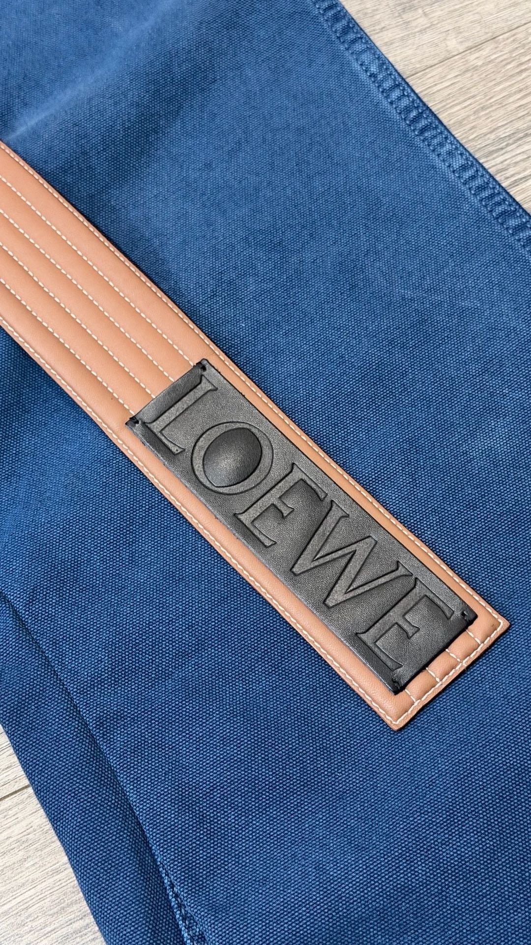 Loewe Trousers Size 50 Blue Cotton Leather Belt 5