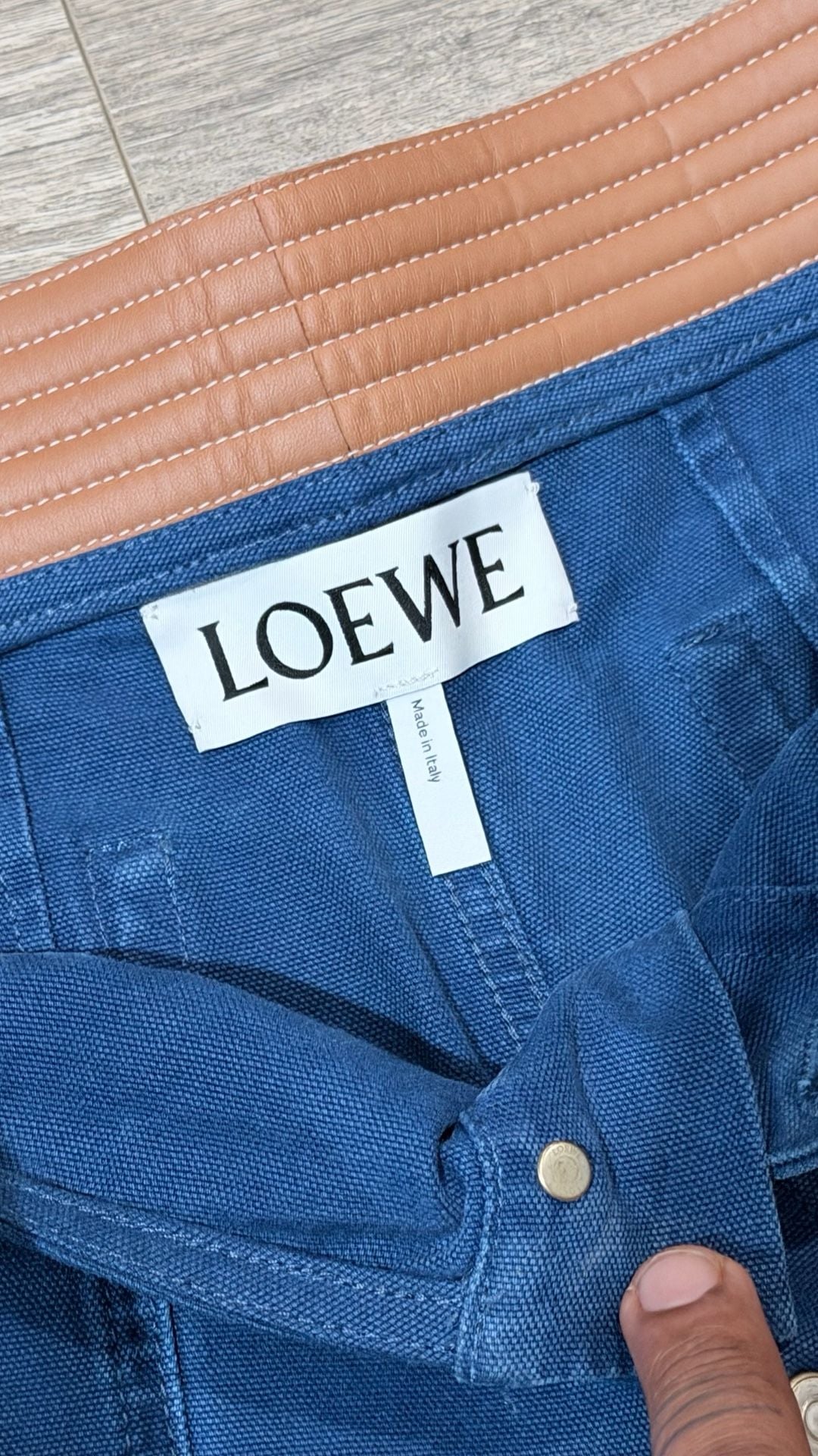 Loewe Trousers Size 50 Blue Cotton Leather Belt 6