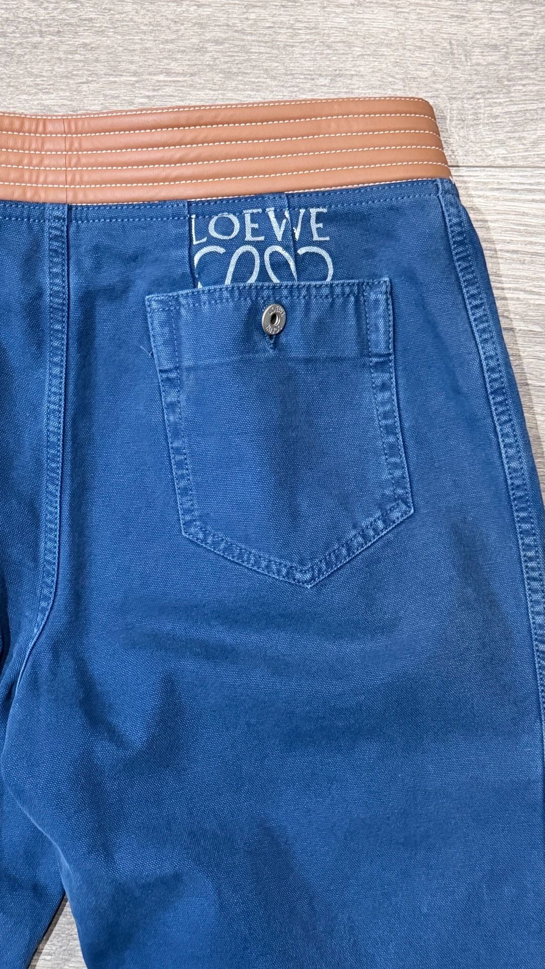 Loewe Trousers Size 50 Blue Cotton Leather Belt 8