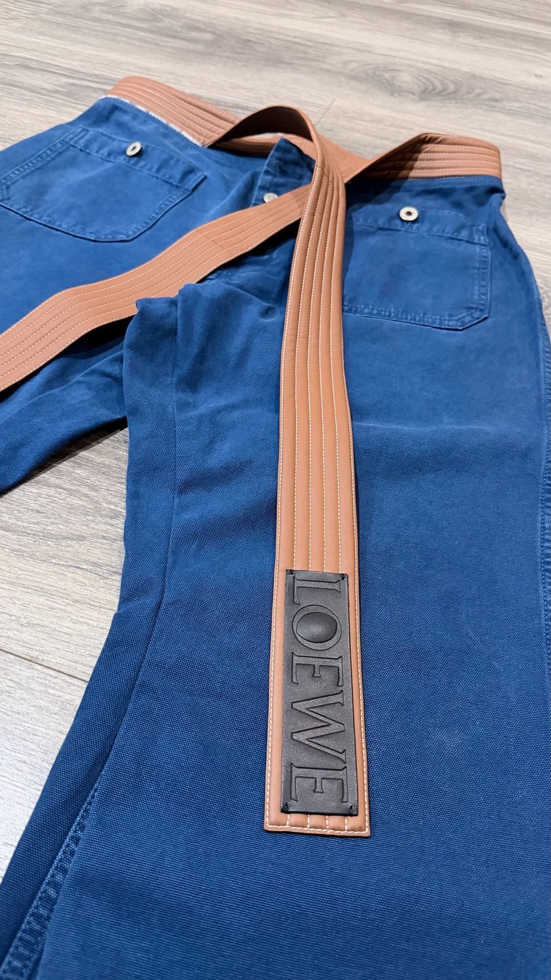 Loewe Trousers Size 50 Blue Cotton Leather Belt 9
