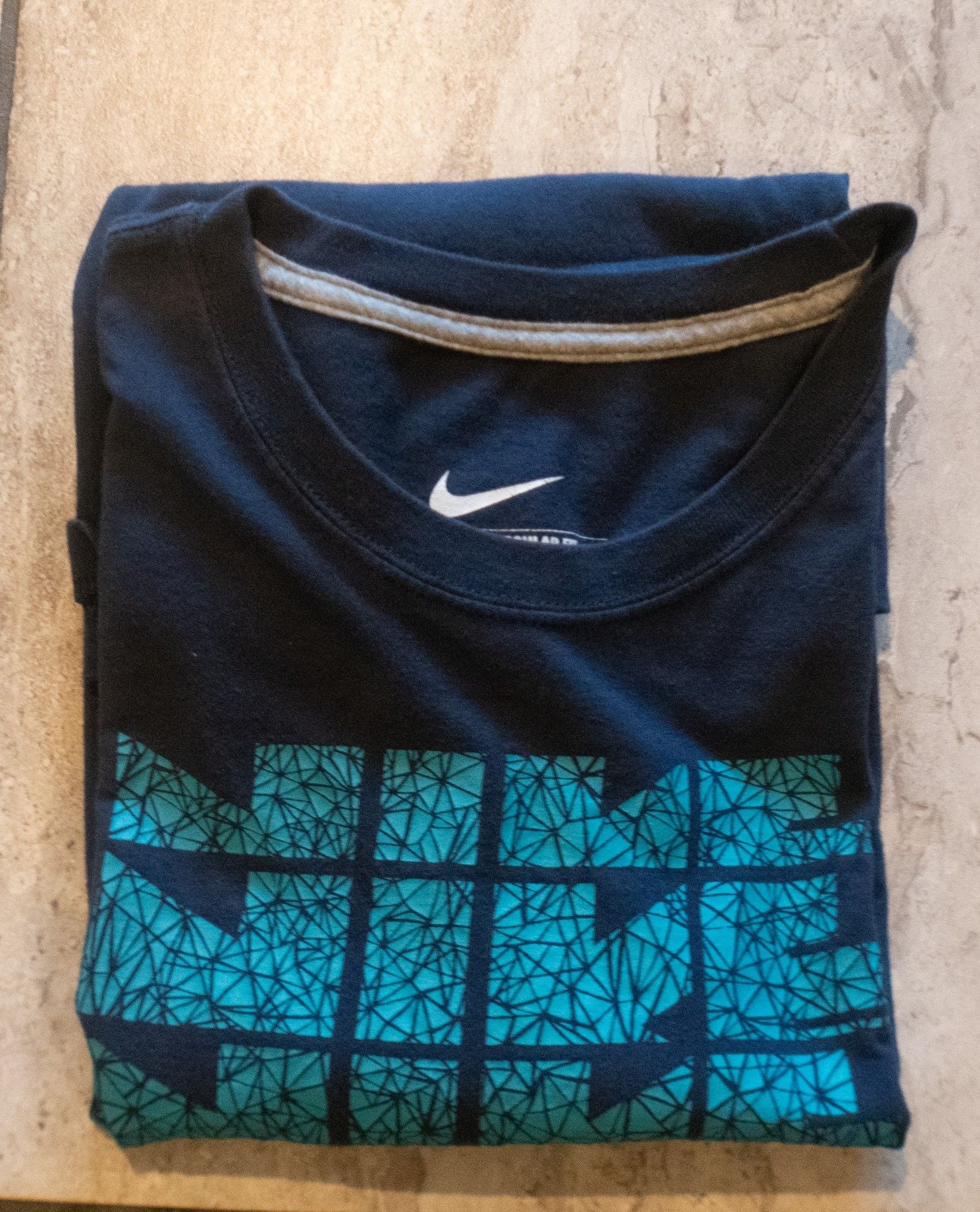 Nike Graphic T-Shirt Blue Teal Geometric Spellout Logo 3