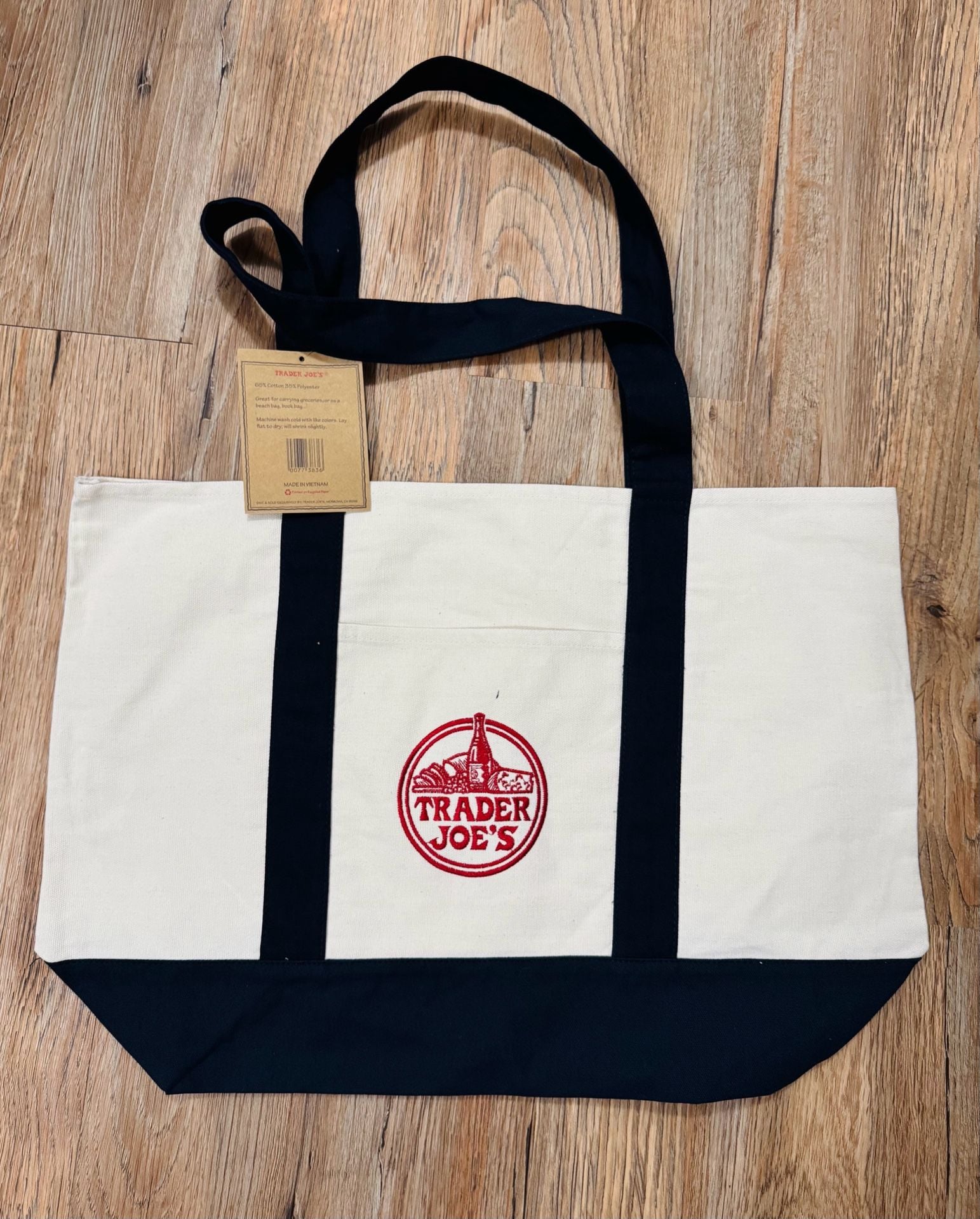 Trader Joe's Reusable Tote Bag Navy Blue Canvas NWT 2
