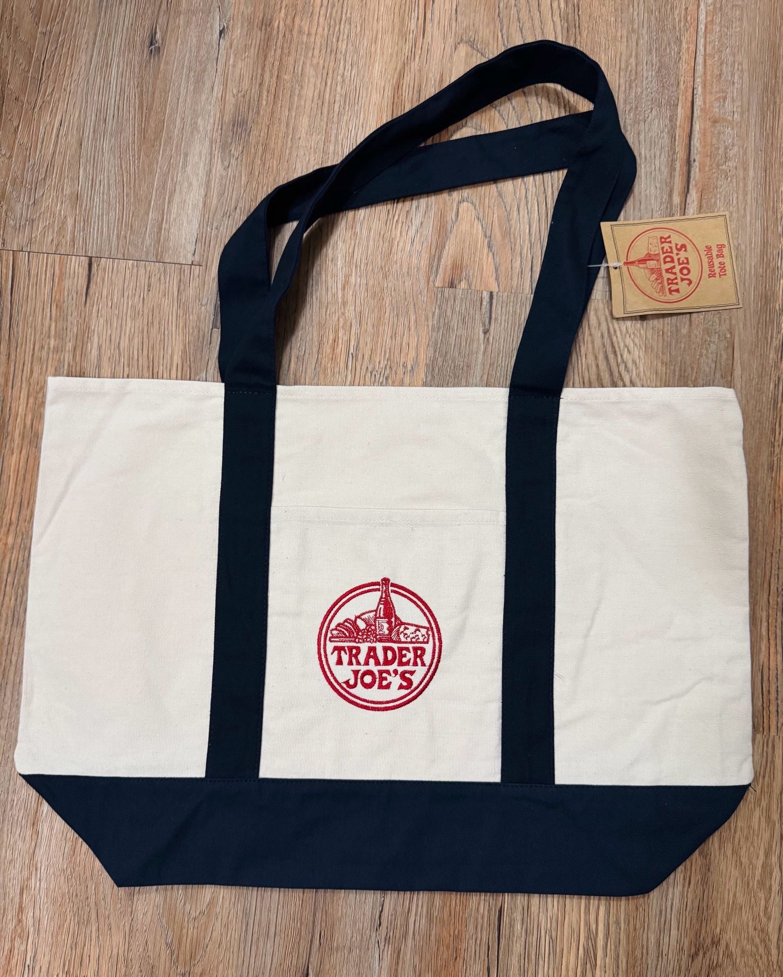 Trader Joe's Reusable Tote Bag Navy Blue Canvas NWT 3