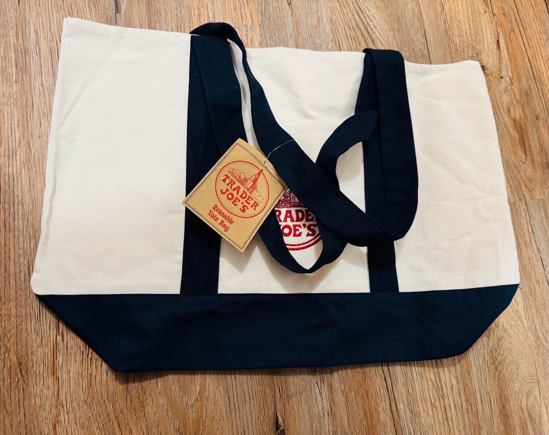 Trader Joe's Reusable Tote Bag Navy Blue Canvas NWT 4