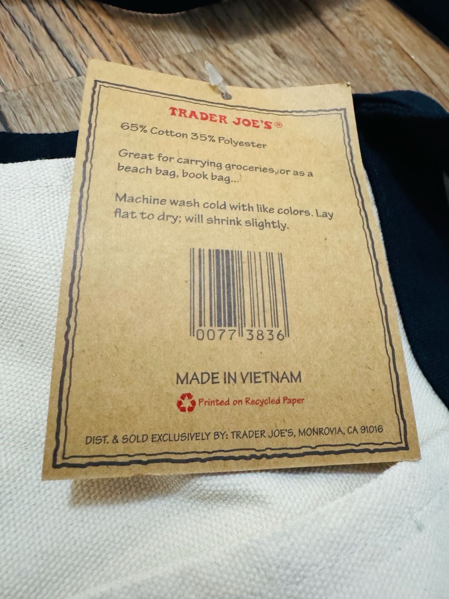 Trader Joe's Reusable Tote Bag Navy Blue Canvas NWT 6
