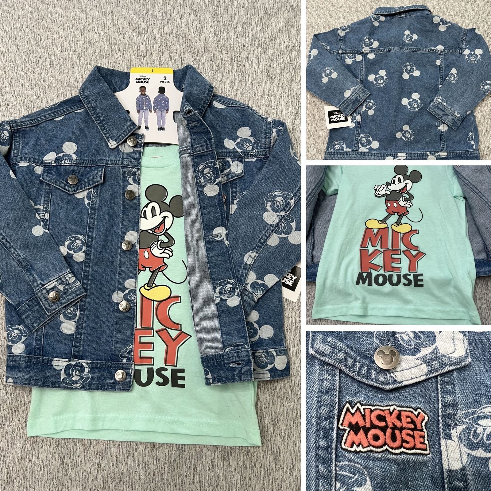 Disney Mickey Mouse Kids 2-Piece Denim Jacket & T-Shirt Set Size 5 NWT. 1