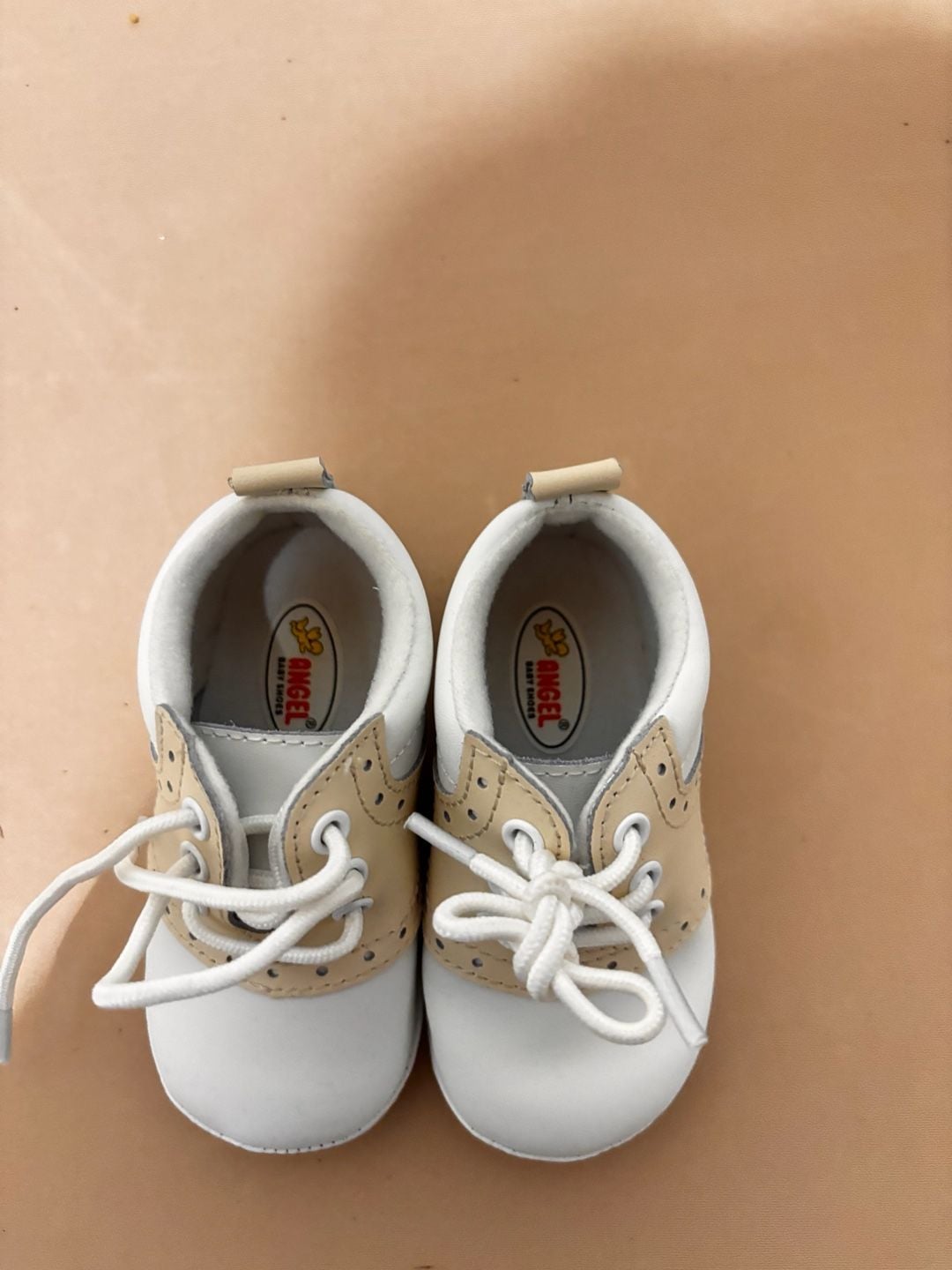 Angel Baby Shoes Oxford Size 4 White Tan Leather 3