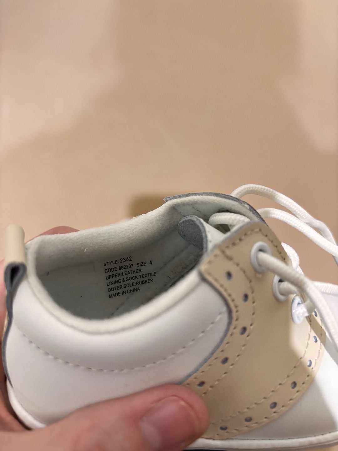 Angel Baby Shoes Oxford Size 4 White Tan Leather 5