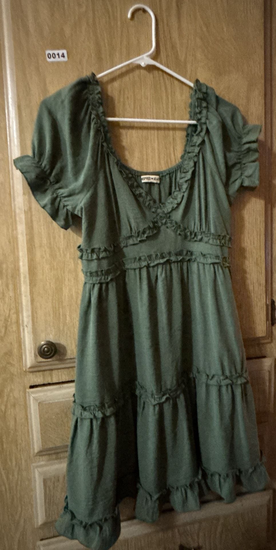 INSPIRED HEART Ruffle Trim Mini Dress Green Polyester 2