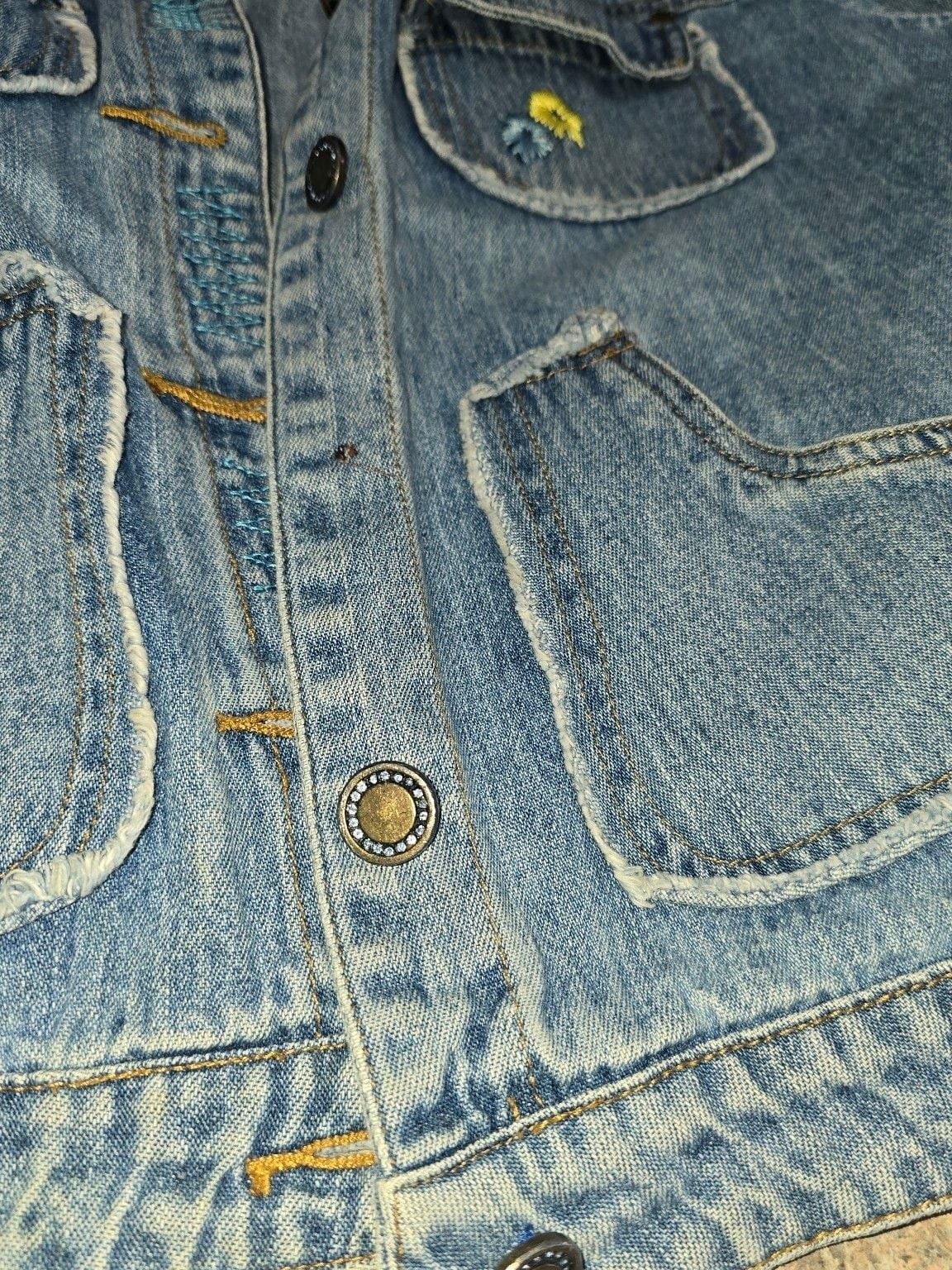Bci Denim Jacket Size XL Blue Floral Embroidered Distressed 4