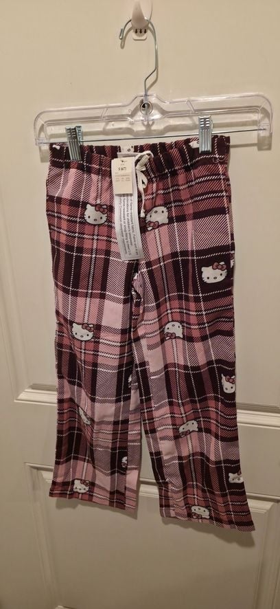 Hello Kitty Plaid Pajama Pants Size 5/6 Pink White 3