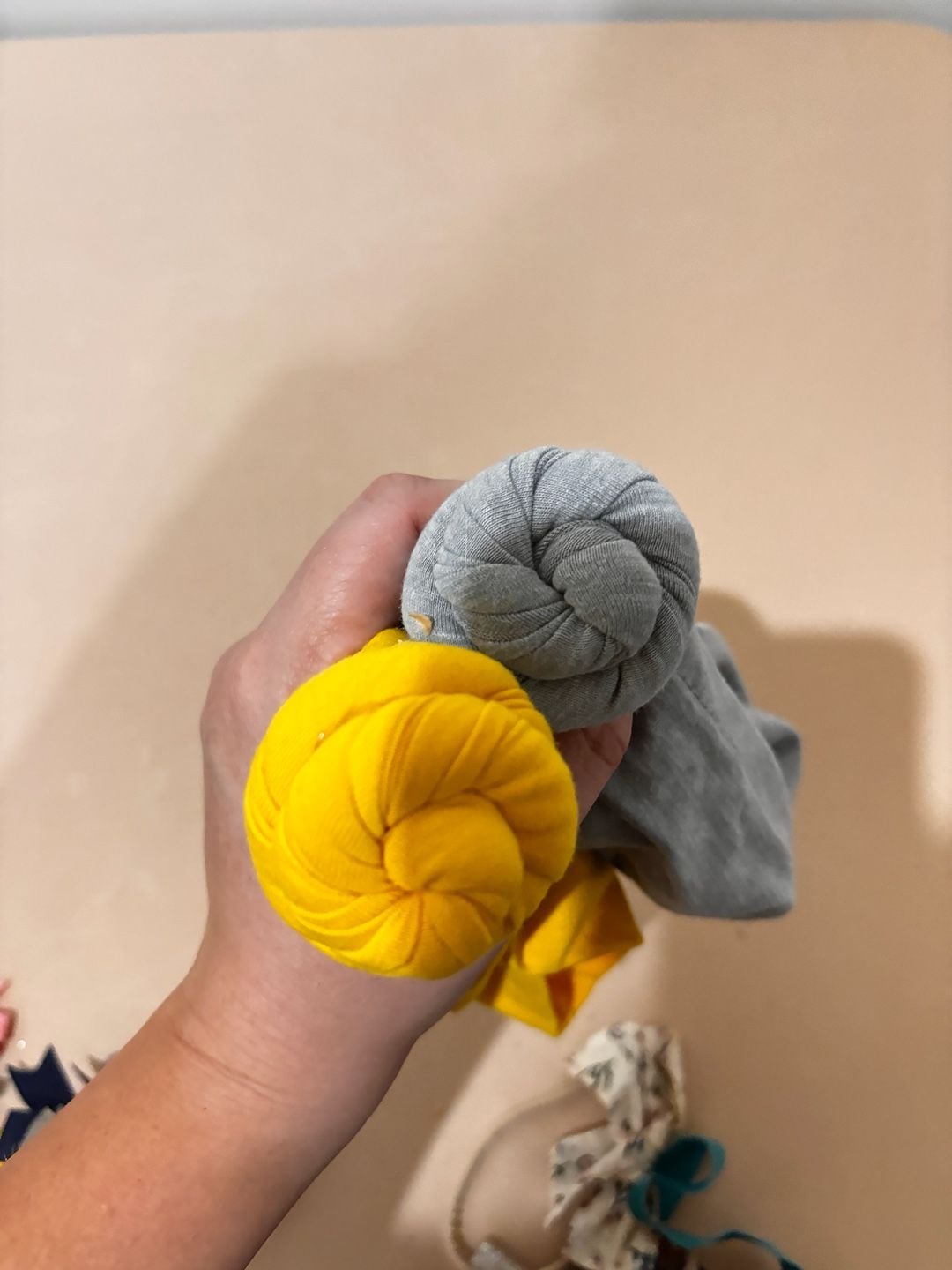 Baby Headband Top Knot Bow Head Wrap Yellow Gray Set 2 Piece 3
