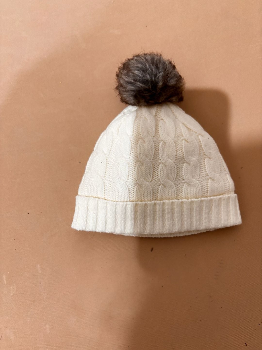 Baby Gap Cable Knit Beanie Size 3-6M White Pom Pom Winter Hat 2