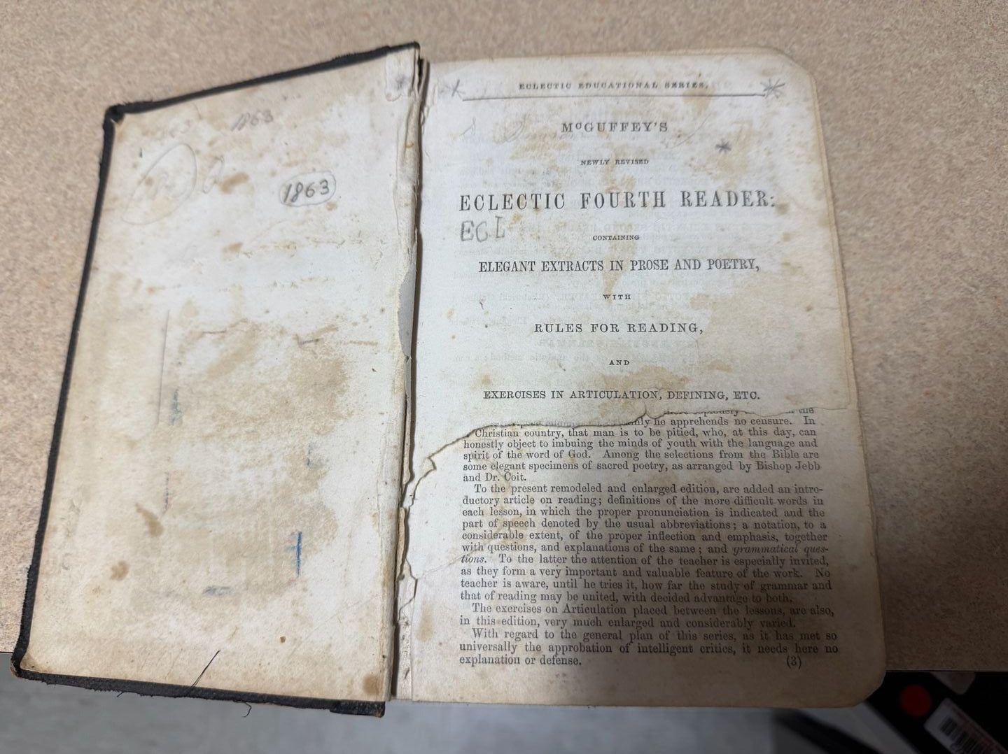 McGuffey's Eclectic Fourth Reader Antique 1863 Hardcover Book 2