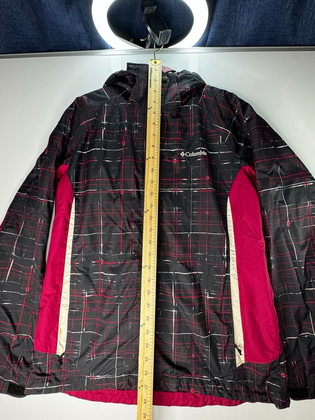 Columbia Interchange Jacket Size L Black Red Plaid Hooded Windbreaker 3