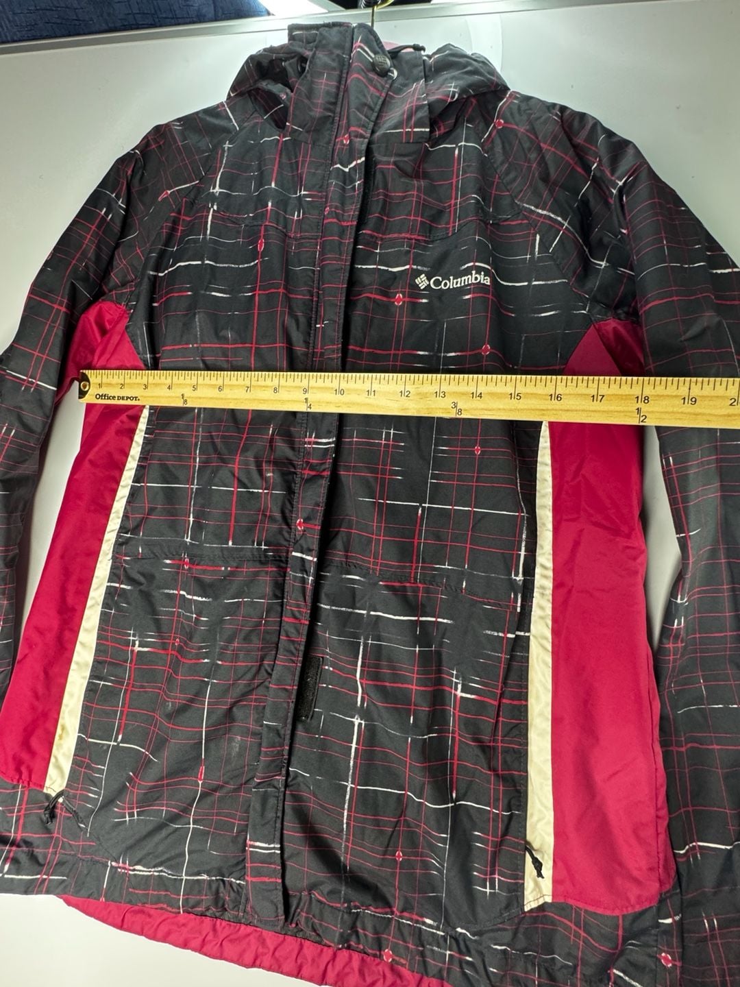 Columbia Interchange Jacket Size L Black Red Plaid Hooded Windbreaker 4