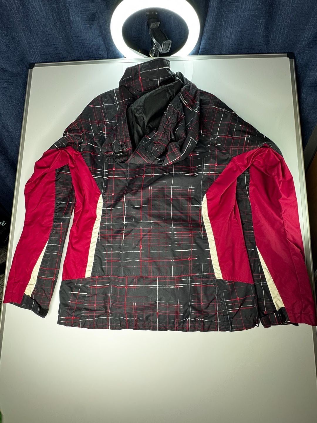 Columbia Interchange Jacket Size L Black Red Plaid Hooded Windbreaker 5