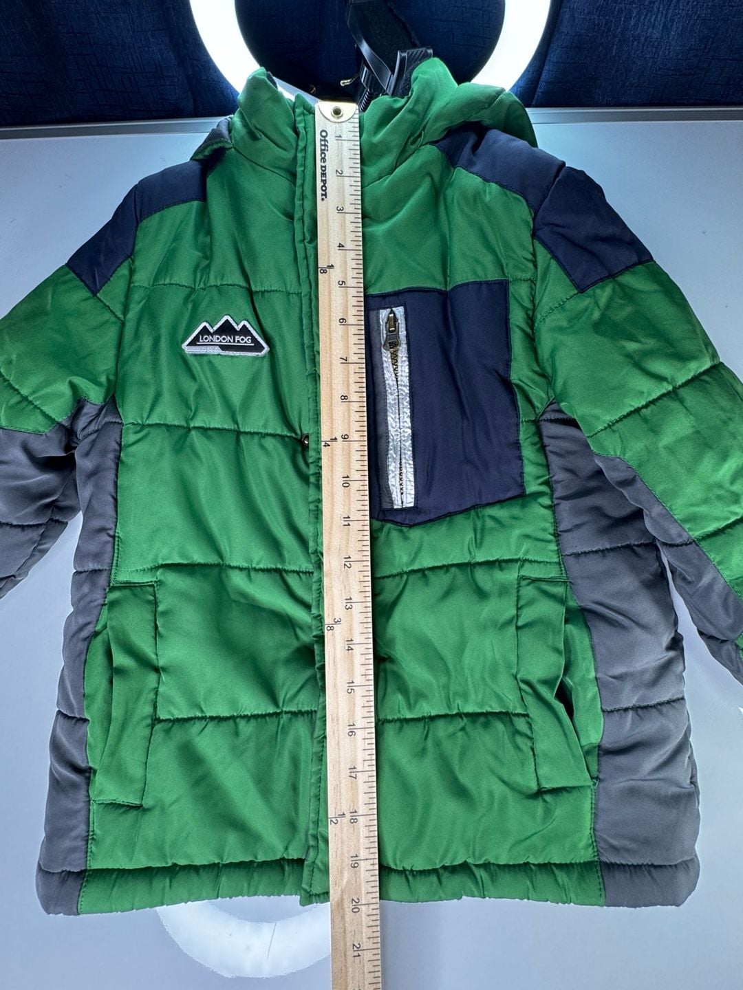 London Fog Winter Puffer Jacket Size L/7 Green Gray Hooded Coat 3
