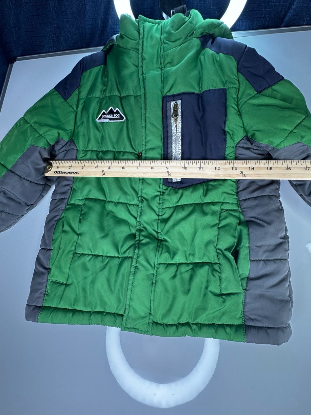 London Fog Winter Puffer Jacket Size L/7 Green Gray Hooded Coat 4