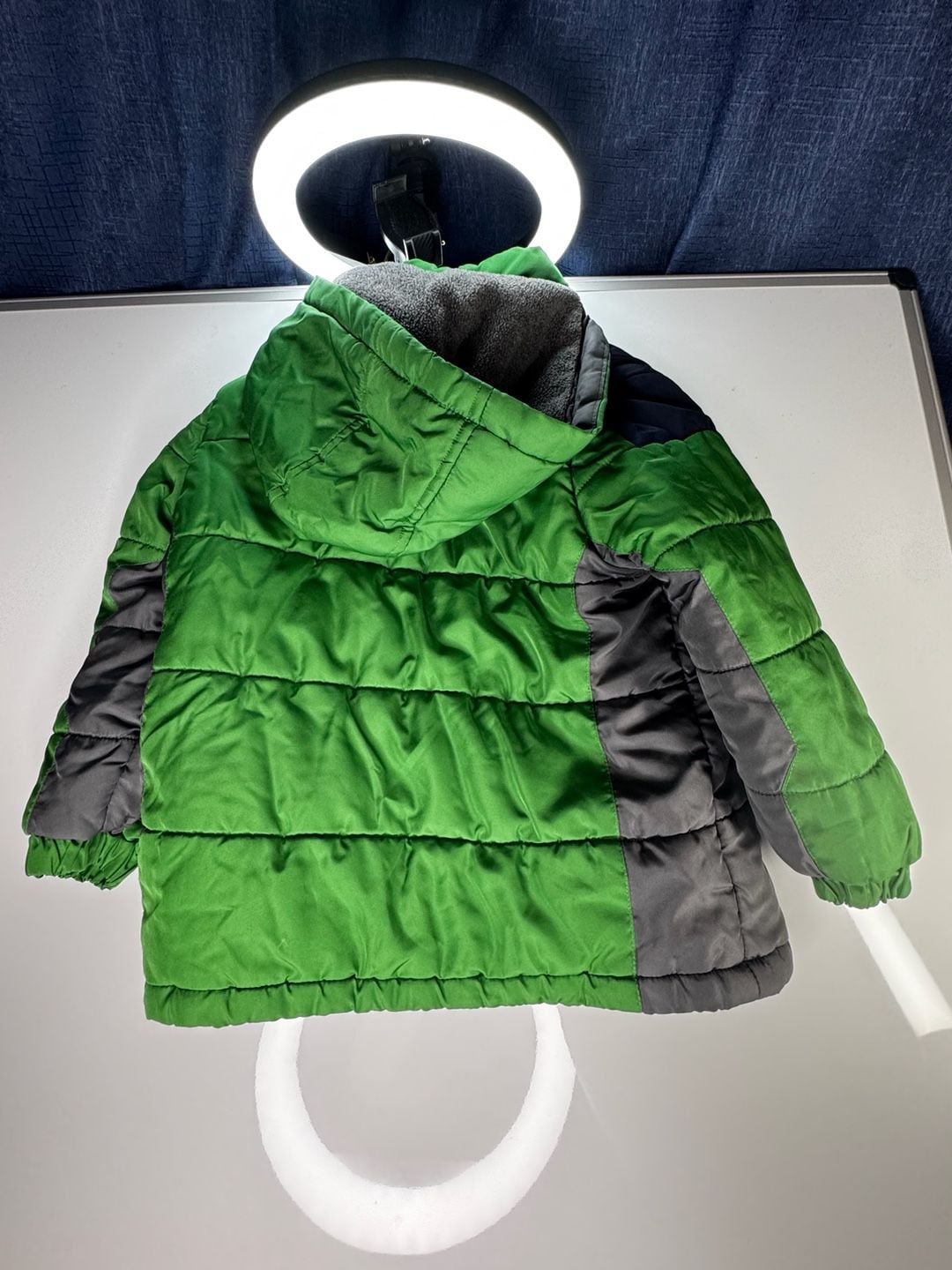 London Fog Winter Puffer Jacket Size L/7 Green Gray Hooded Coat 5