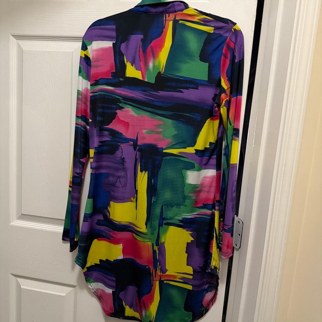 Fashion Nova Button Down Shirt Dress Size XL Multi Color Abstract Print 3