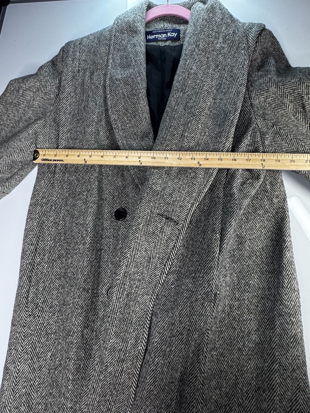 Herman Kay Petite Herringbone Wool Coat Black White 4