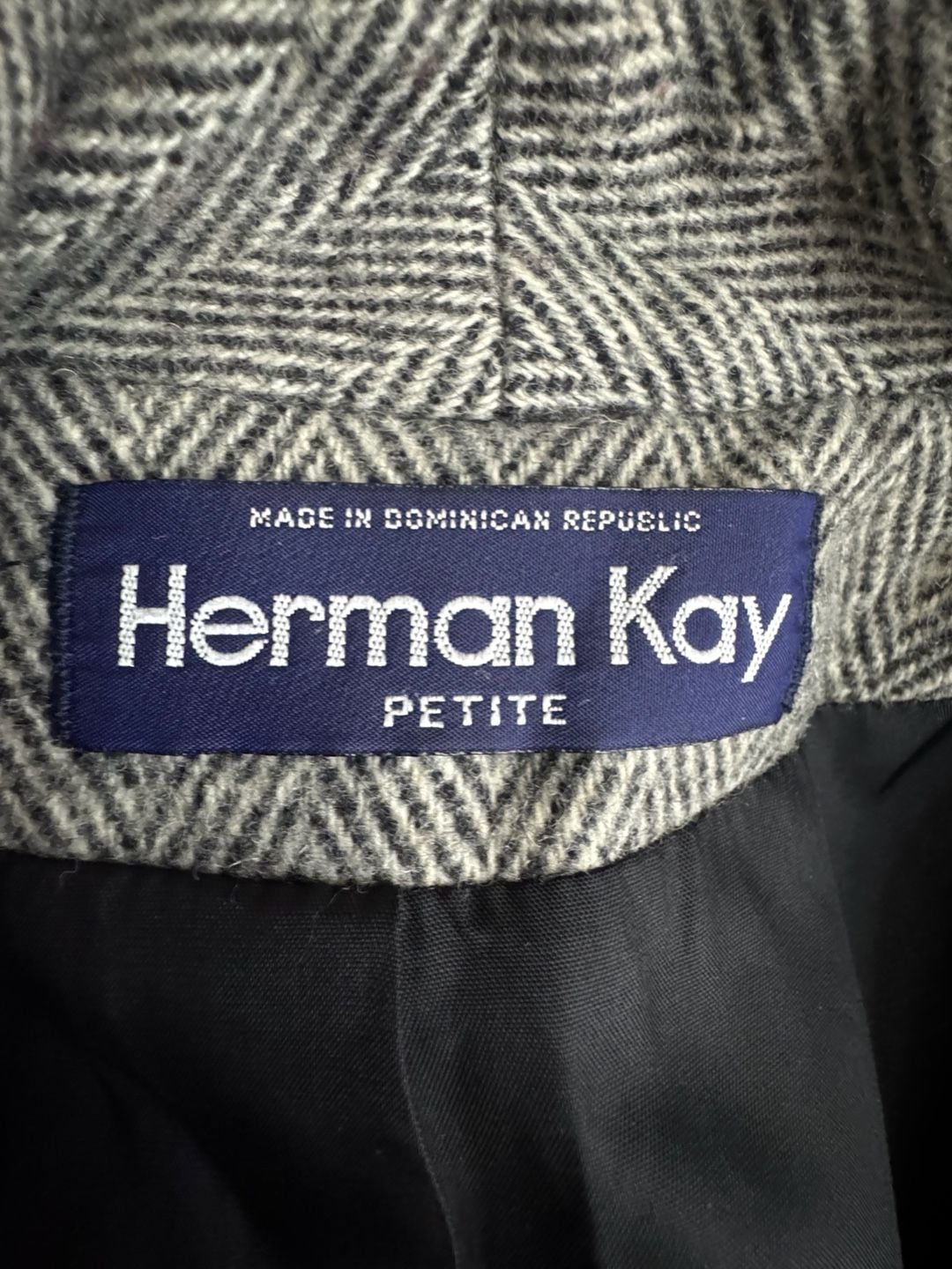 Herman Kay Petite Herringbone Wool Coat Black White 7