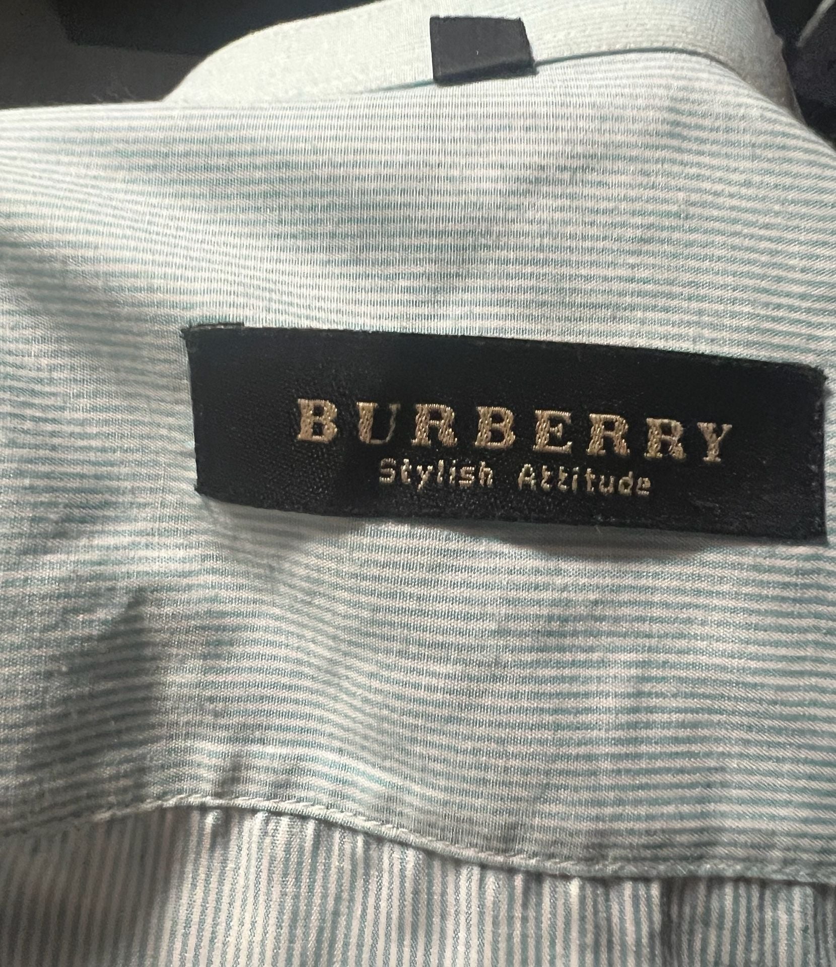 Burberry Button-Up Dress Shirt Size L Light Blue Striped Long Sleeve 3