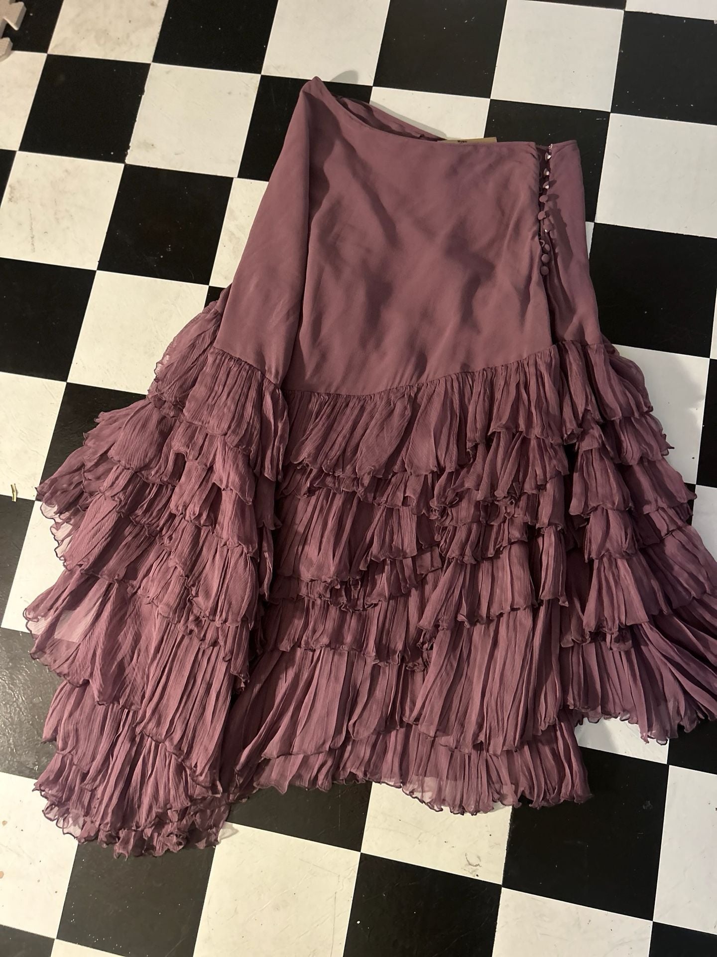 John Galliano Skirt Size 6 Mauve Chiffon Ruffle Tiered 1