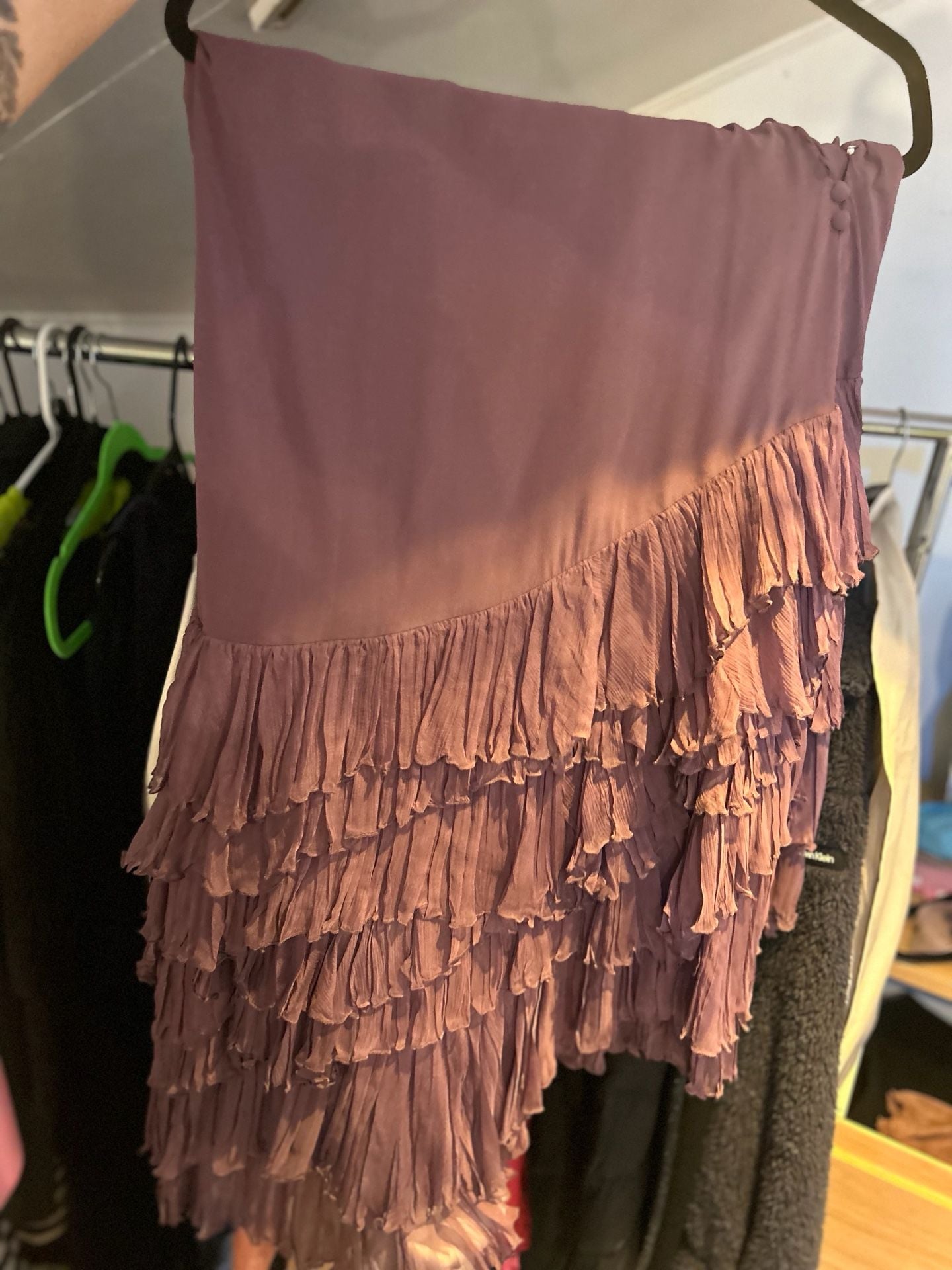 John Galliano Skirt Size 6 Mauve Chiffon Ruffle Tiered 2