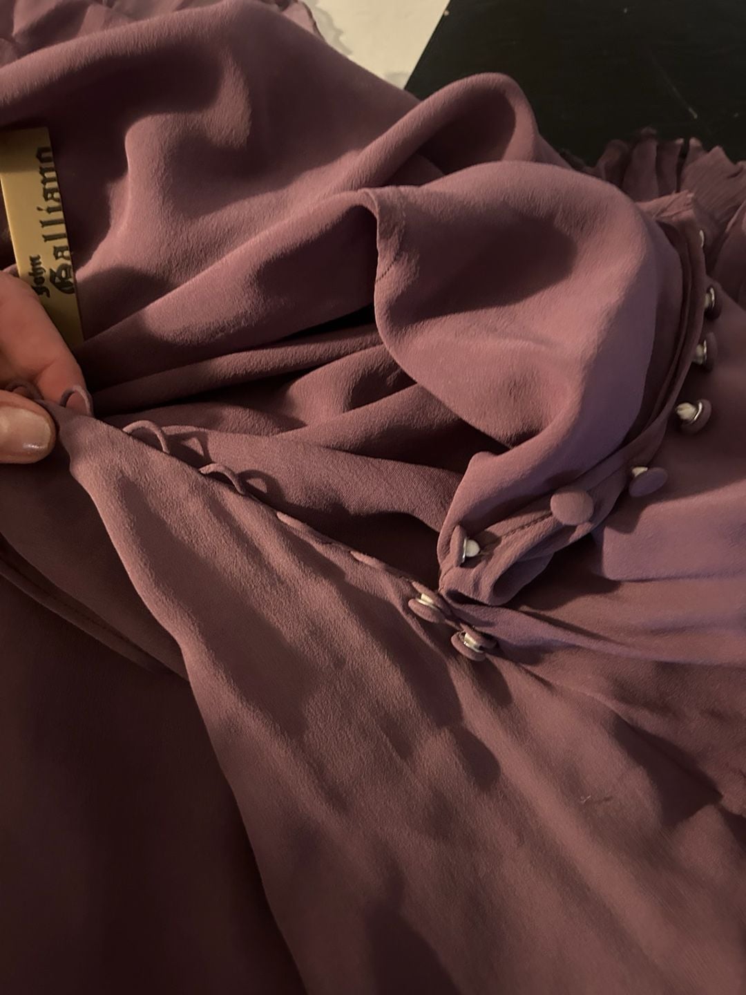 John Galliano Skirt Size 6 Mauve Chiffon Ruffle Tiered 5