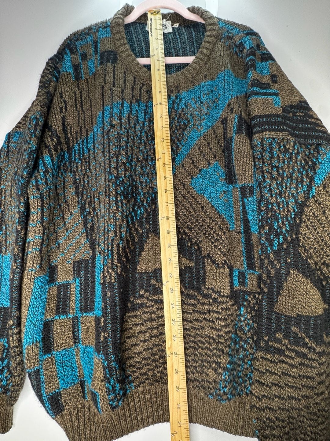 Mondo Vintage Geometric Knit Pullover Sweater Size XL Blue Brown Black 3