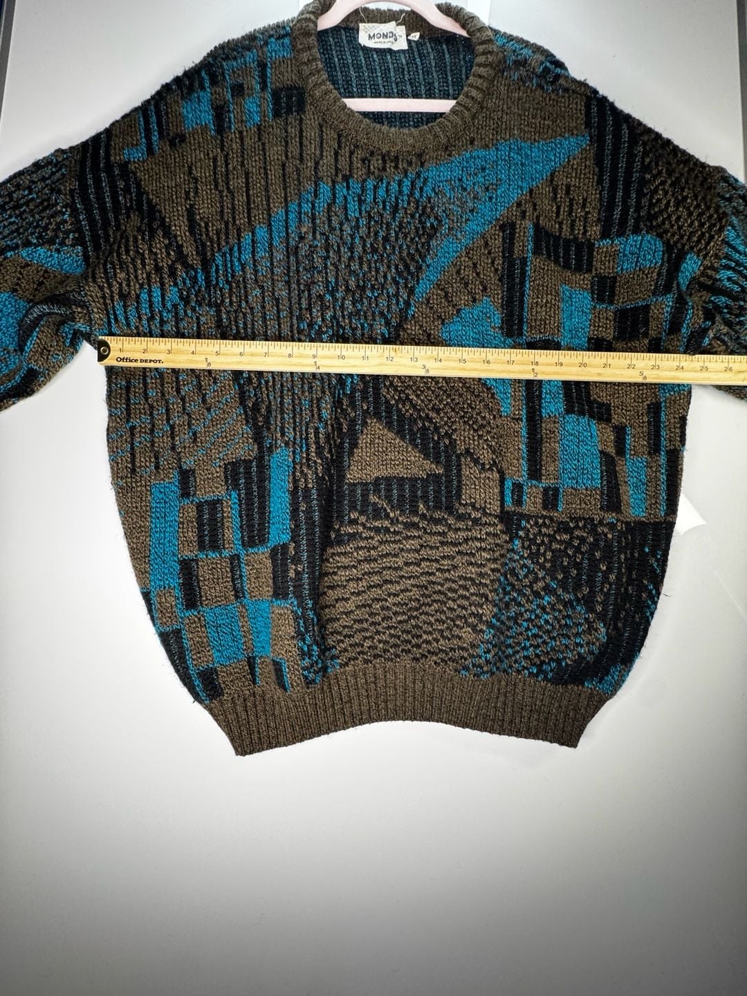 Mondo Vintage Geometric Knit Pullover Sweater Size XL Blue Brown Black 4