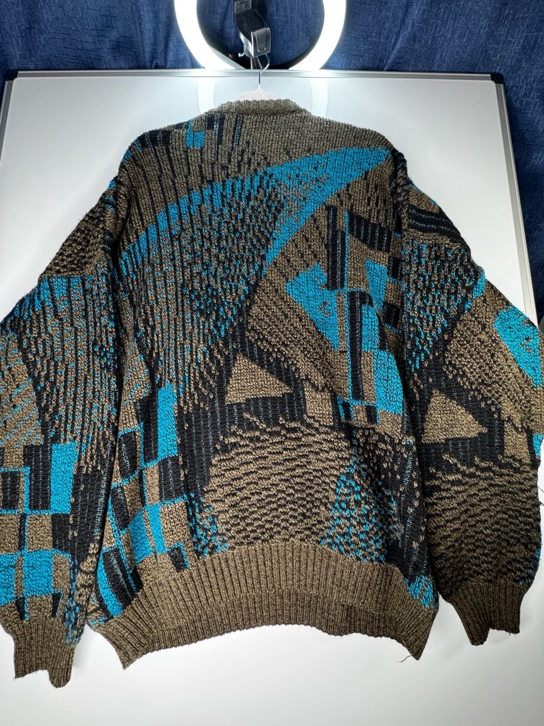 Mondo Vintage Geometric Knit Pullover Sweater Size XL Blue Brown Black 5